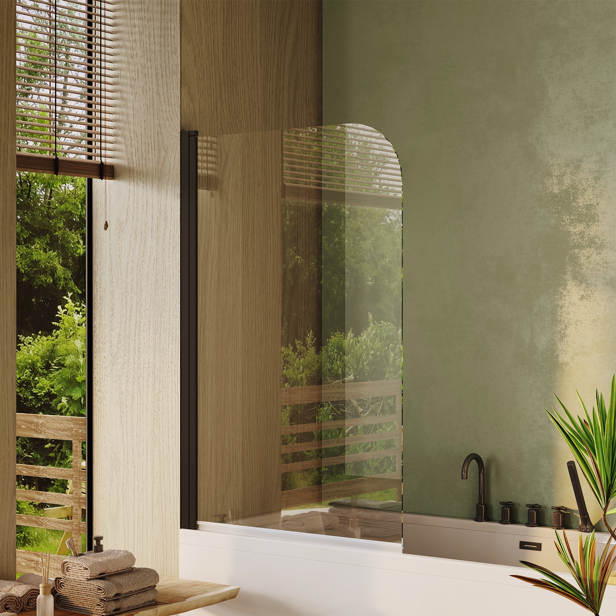 Garvee - Modern Matte Black Frameless Double Sliding Shower Door 55 Inch W x 32 Inch H Tempered G...