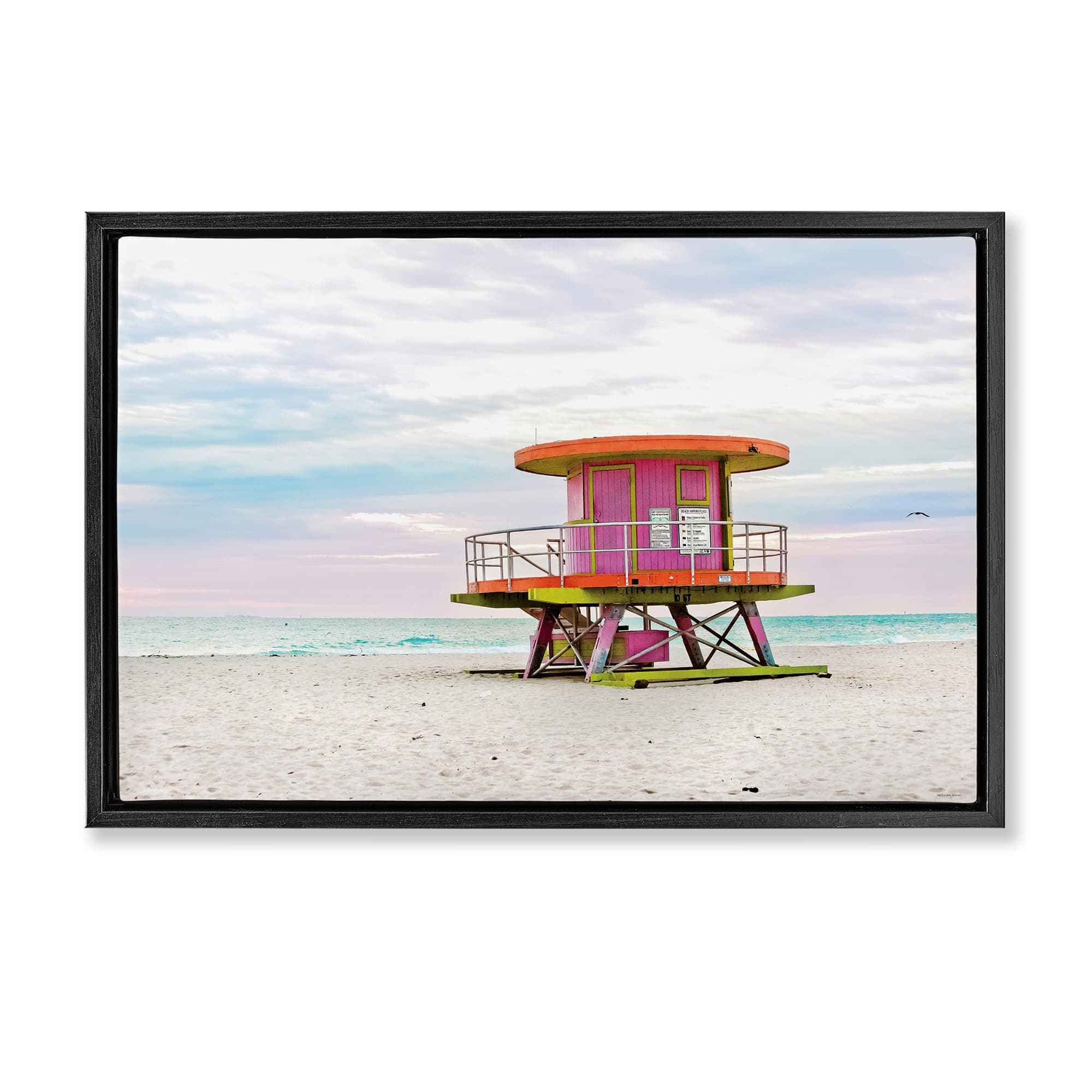 Stupell Industries BT-554-FFB-20X30 Lifeguard Hut with Pastel Sky Floating Frame design by Seven Trees Design