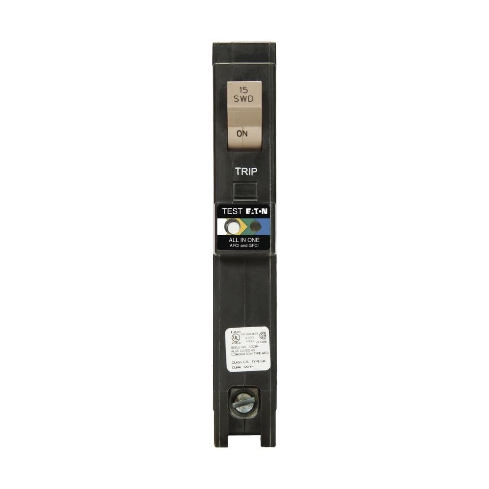 Eaton CHFPAFGF115CS Type CH 15-amp 1 -Pole Dual function AFCI/GFCI Plug-On Neutral Circuit Breaker