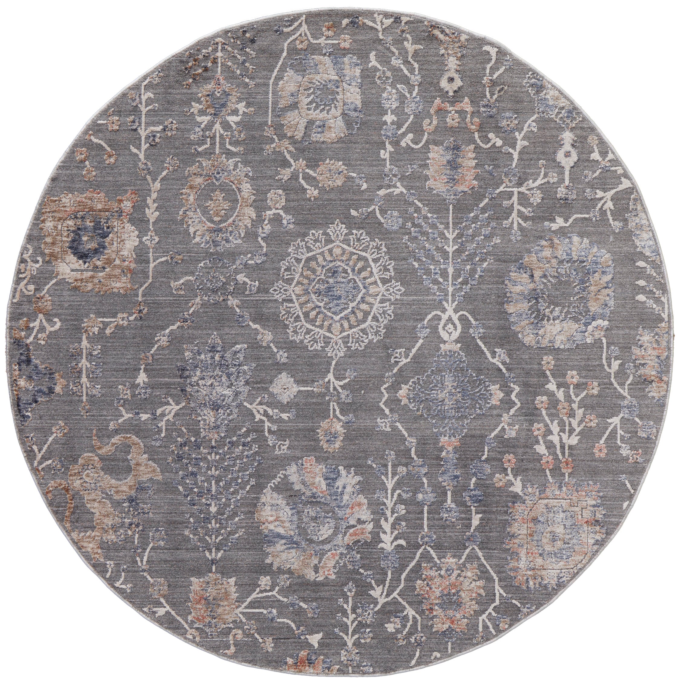 Room Envy THAR39D0CHLBGEN55 6 x 6 (ft) Loomed Polyester Gray/Ivory/Tan Round Indoor Floral/Botanical Area rug
