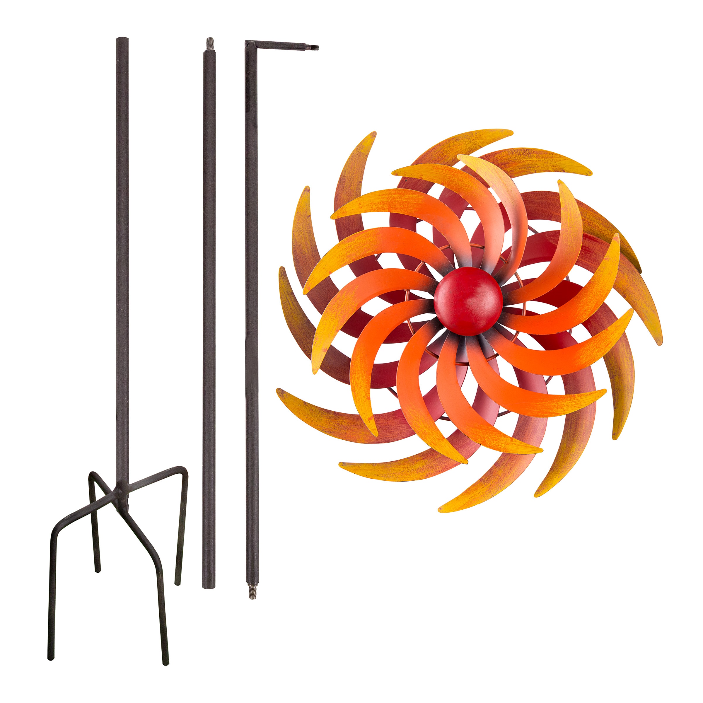 75" Tall Red and Orange Metal Kinetic Wind Spinner Stake
