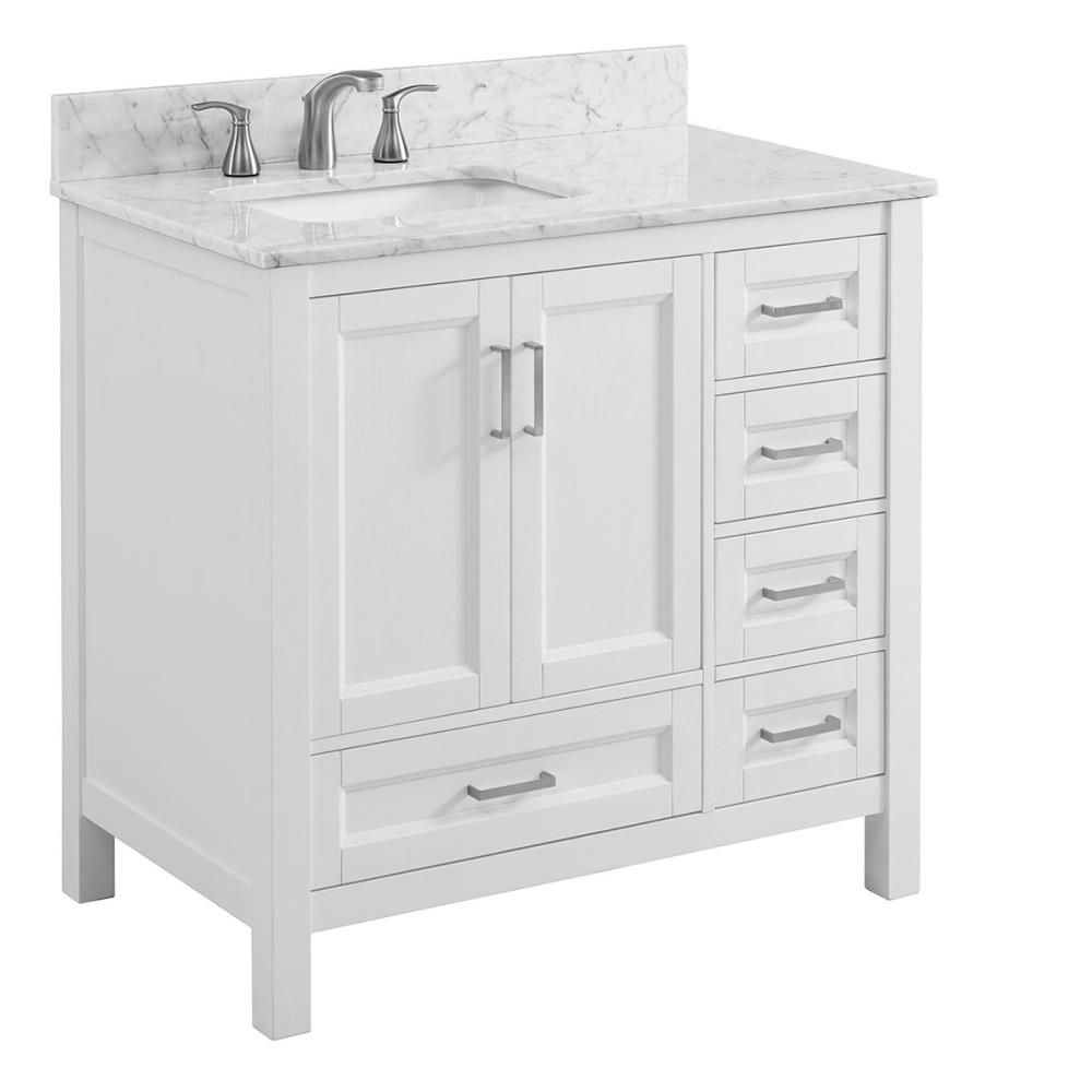 Durham 36-in White Oak Single Sink Bathroom Vanity with Carrara Natural Marble Top