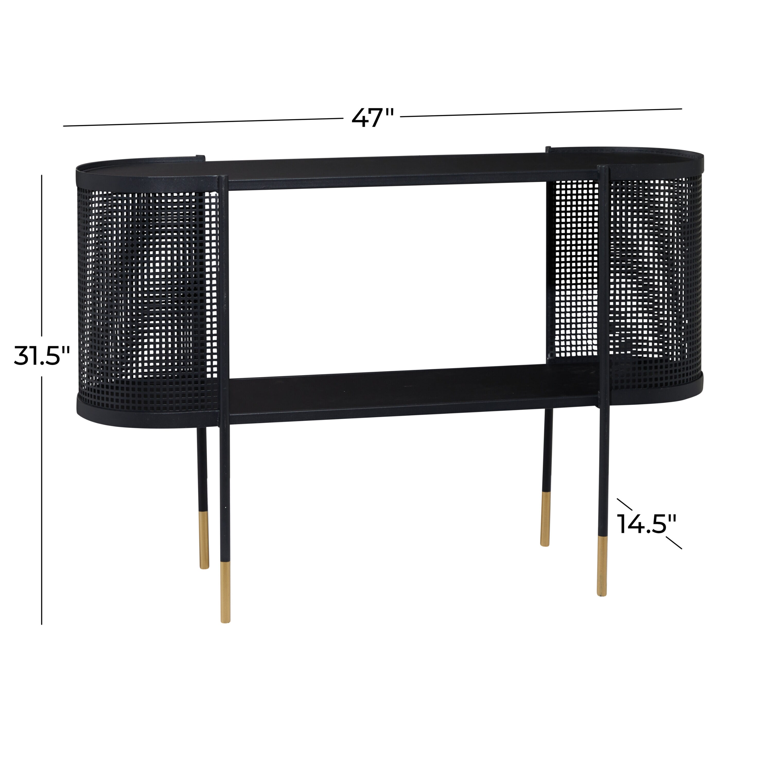 Elegant Black Metal Console Table with Storage Shelf