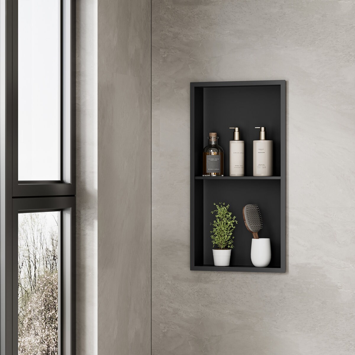 FINDEPOT 2-Tier White Stainless Steel Shower Niche (12-in X 24-in X 4-in) for Bathroom Vertical/ Horizontal Install #3P-SN-W-2-24-01