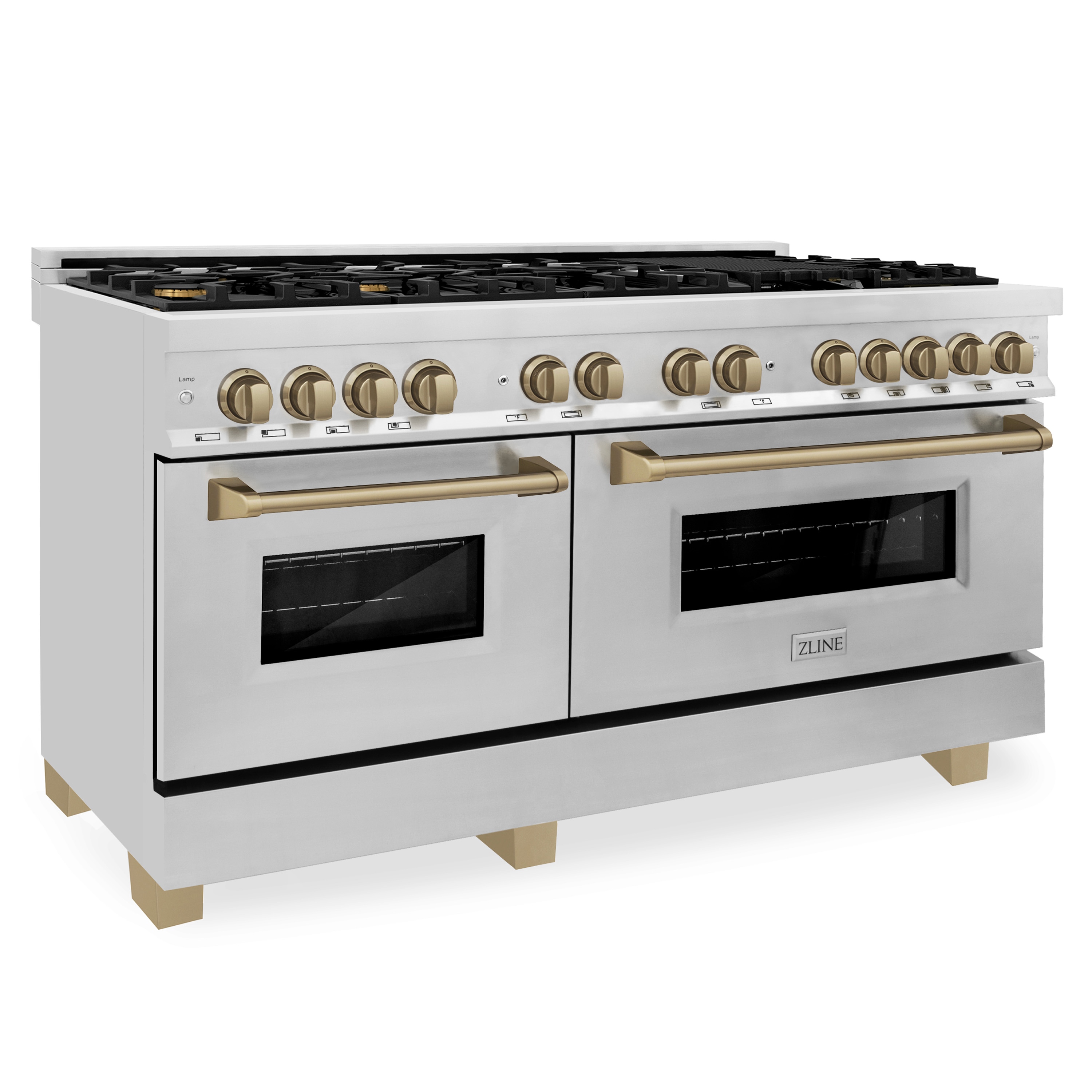 ZLINE Autograph Edition 36 4.6 cu RAZ-36-CB Dual Fuel Range with Gas Stove and Electric Oven in Stainless Steel with Champagne Bronze Accents ft 