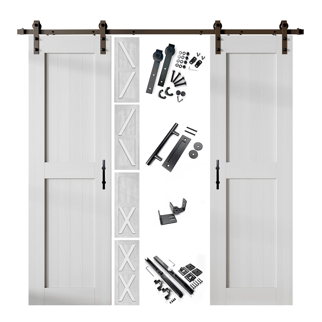 HOMACER YT2TGH108C-2480F-WH 24-in x 80-in White Pine Wood Solid core Double Barn Door (Hardware Included)
