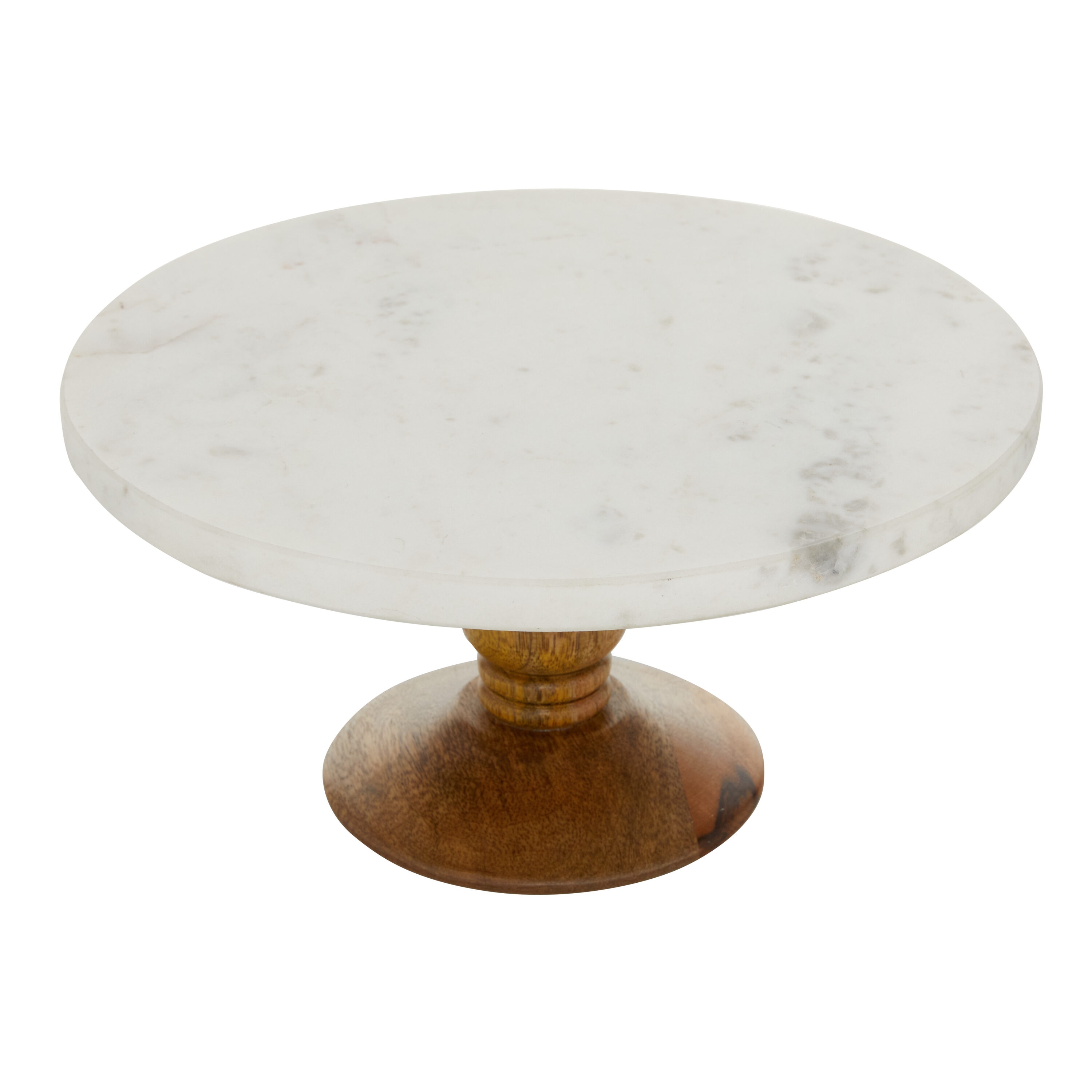 White Marble and Mango Wood Round Cake Stand