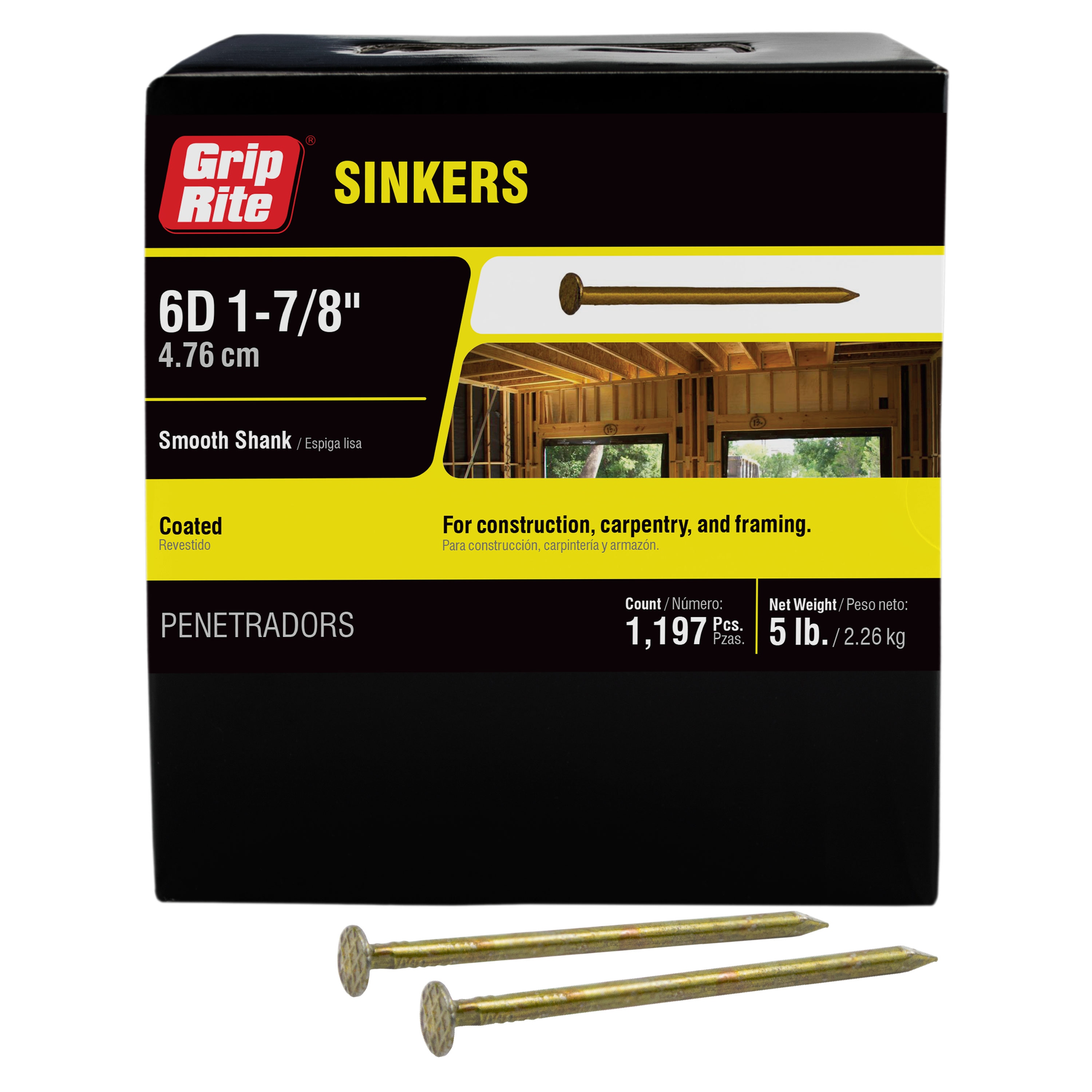 Grip-Rite 1-7/8-in x 0.12-in Vinyl-coated Smooth Sinker Nails (1197-Per  Box) in the Framing Nails department at