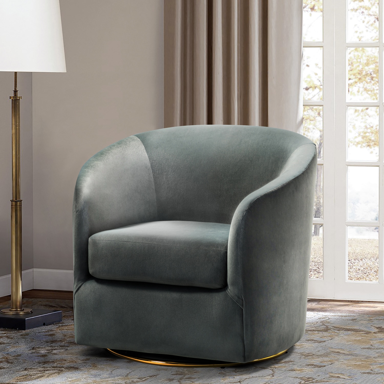 14 Karat Home Contemporary Grey Velvet Accent Chair with Swivel Base ...