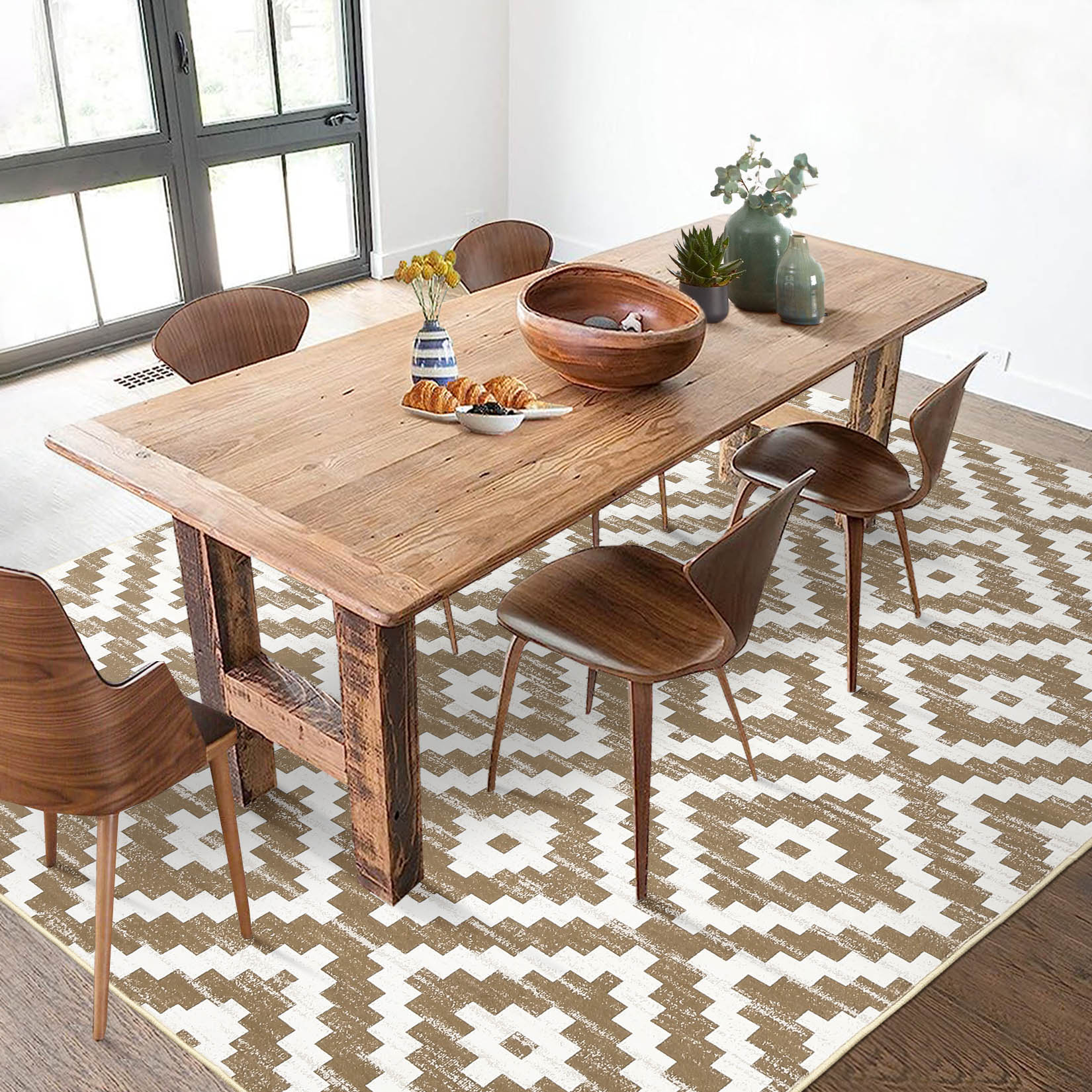 Garvee YXY-LO-PHO-15F0Y40I 8 x 10 (ft) Loomed Polyester Camel Rectangular Indoor Geometric Mid-Century Modern Machine washable Area rug