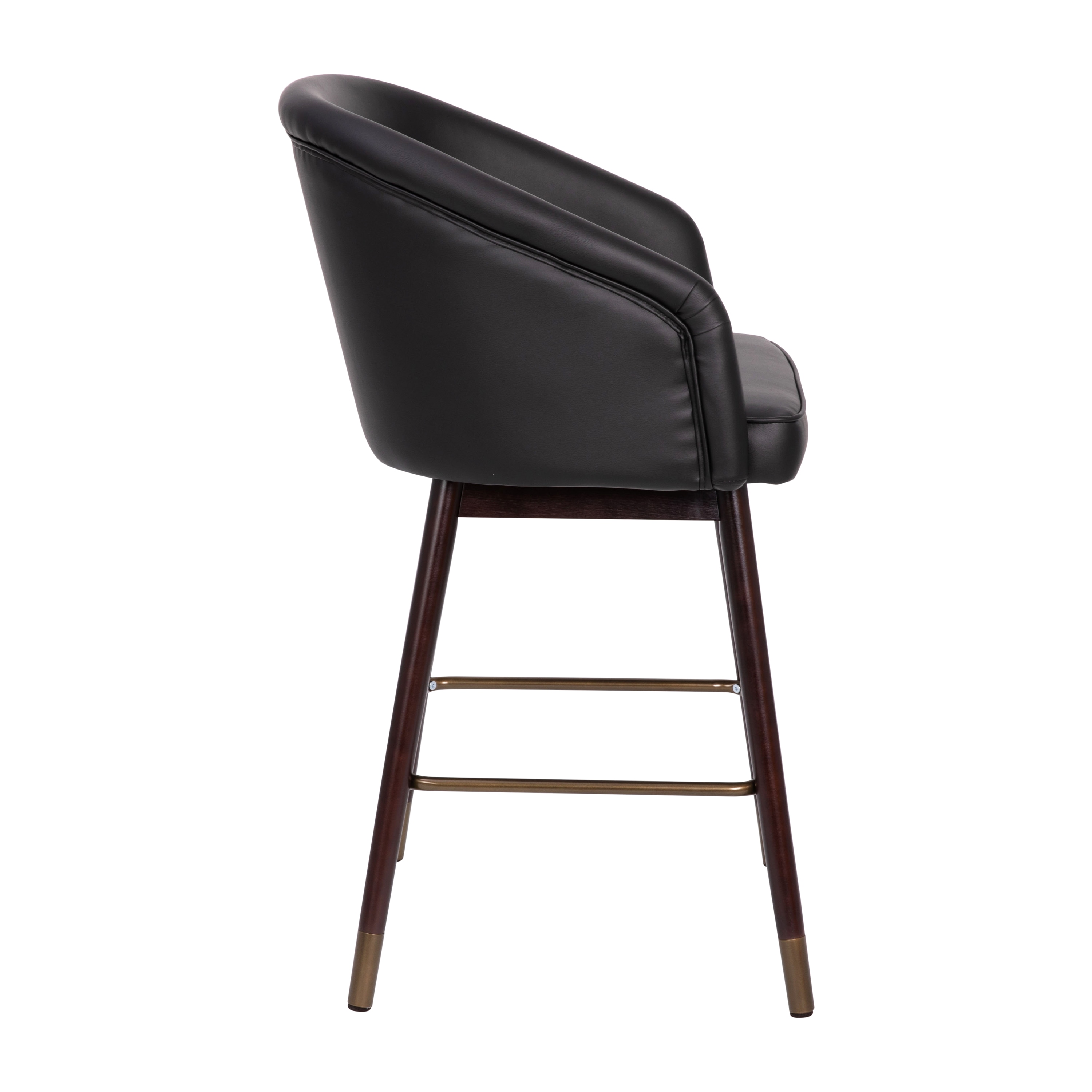 Brida Black Faux Leather and Walnut Counter Stool