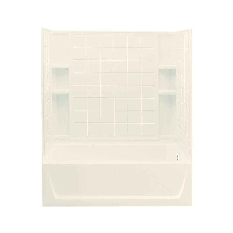 Sterling 71120126-96 Ensemble 32-in x 60.25-in Biscuit Polyresin and Fiberglass Alcove Soaking Bathtub (Right Drain)