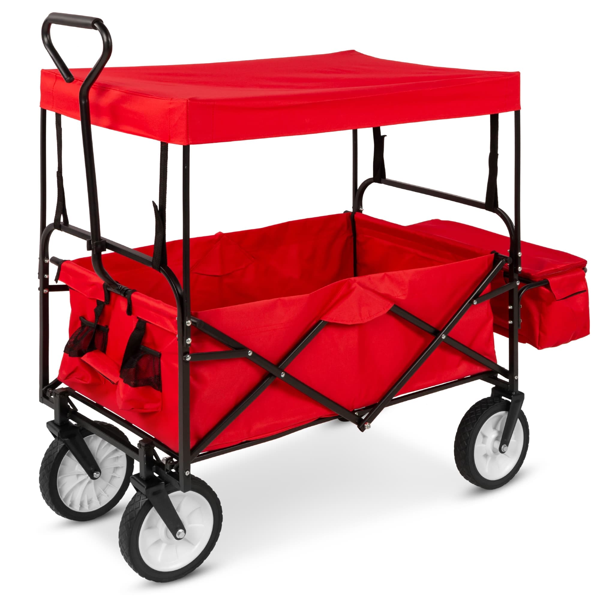 Best Choice Products Collapsible Folding Outdoor Utility Wagon with Canopy Garden Cart w/ Removable Canopy - Red #SKY1882
