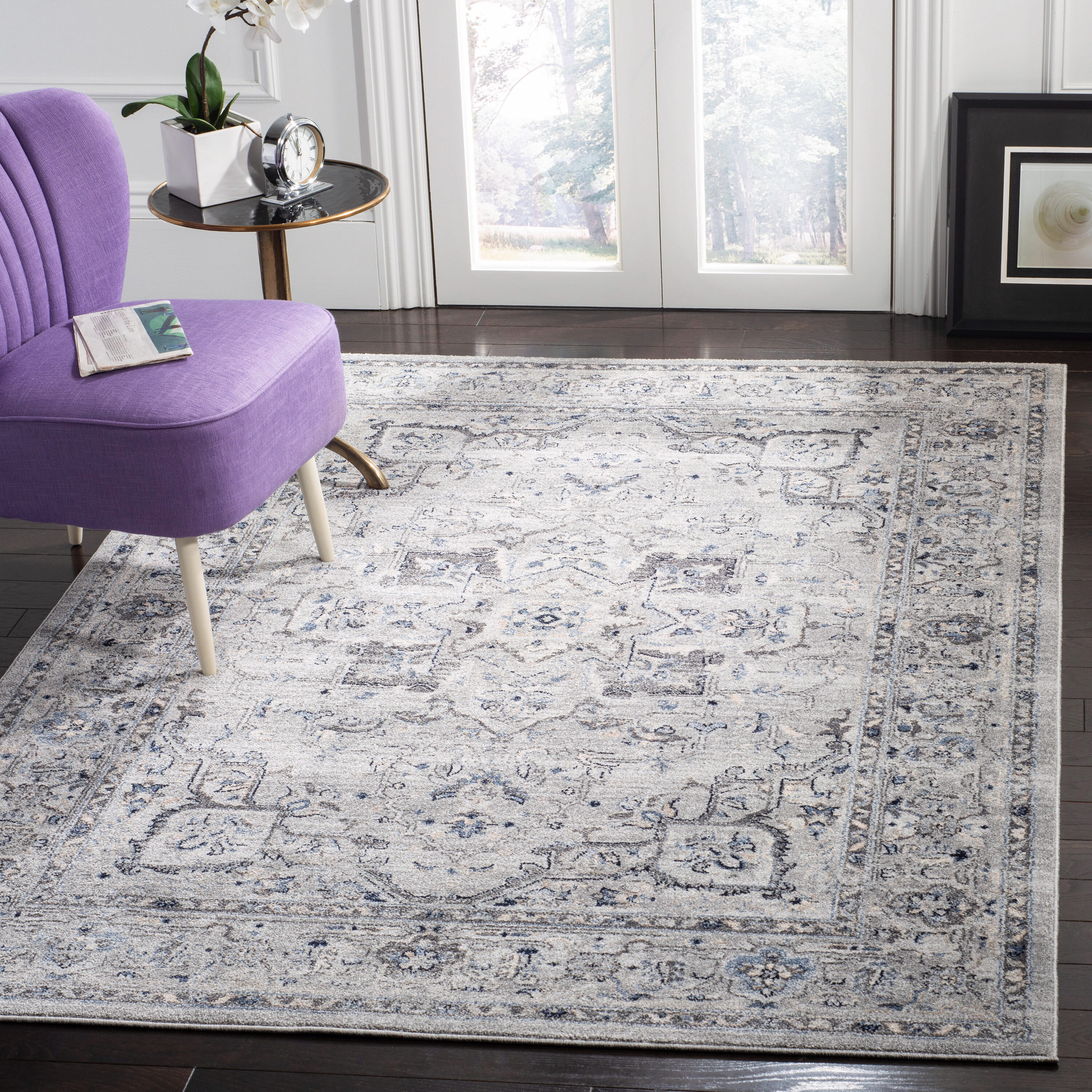 Charleston 411F Grey/Dark Grey 4ft x 6ft Small Rectangle Rug