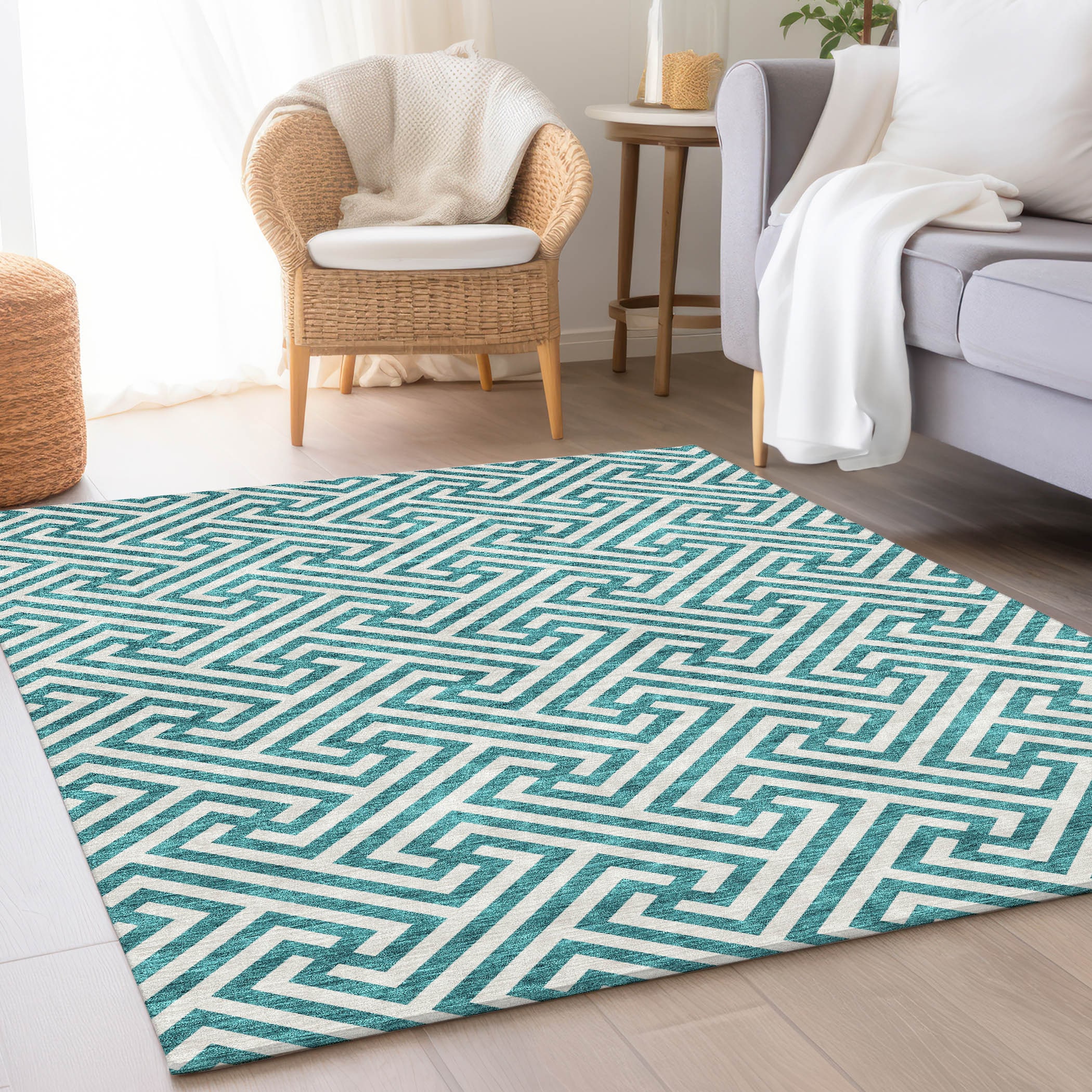 Addison Rugs ACN731TE5X8 Chantille ACN731TE 5 x 7 (ft) Polyester Teal Rectangular Indoor/Outdoor Geometric Machine washable Area rug