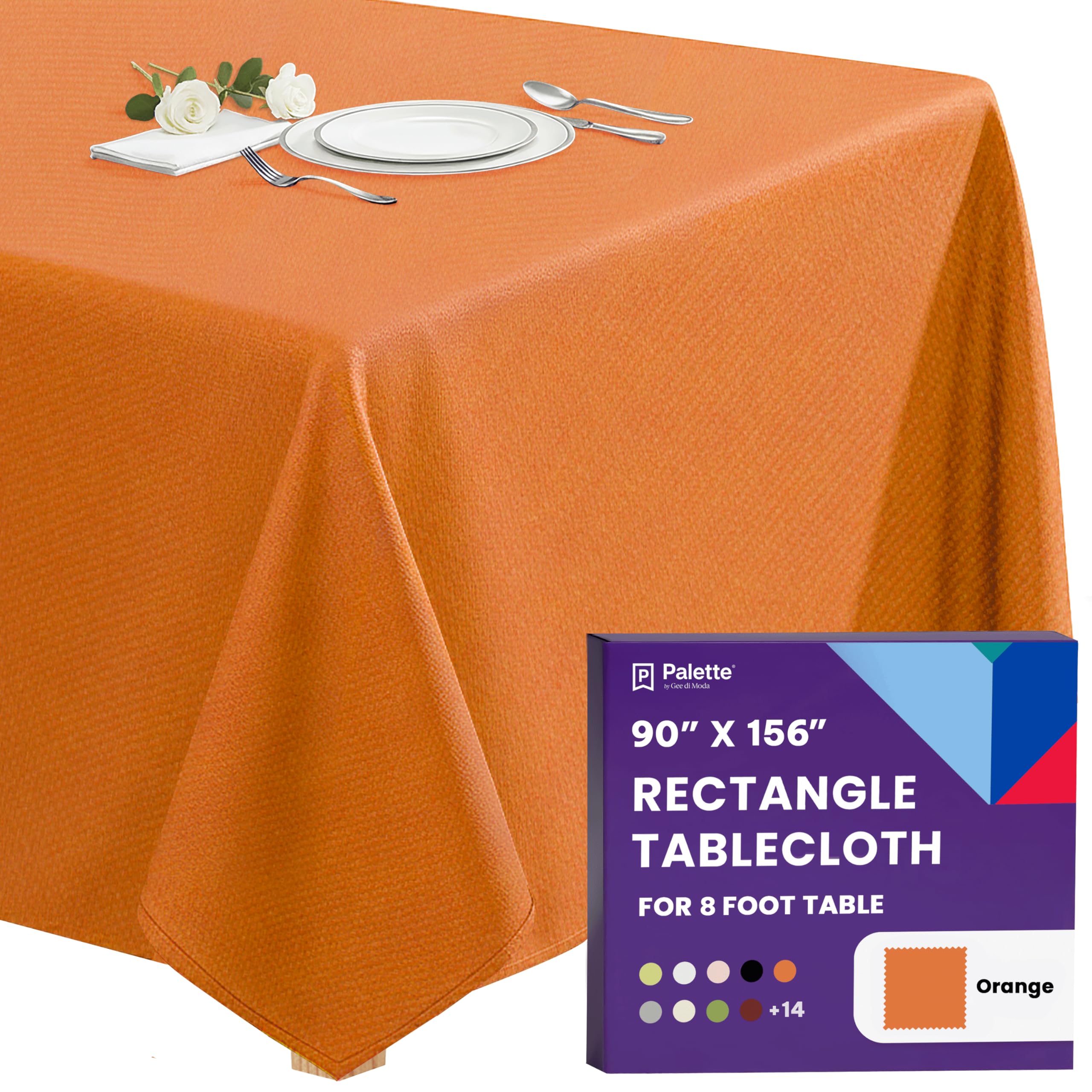 Gee Di Moda  Rectangle Tablecloth - 90 x 156 Inch Orange Rectangle Table Cloth - Heavy Duty Washable Fabric - for Buffet Table Holiday Party Dinner Wedding and Baby Shower