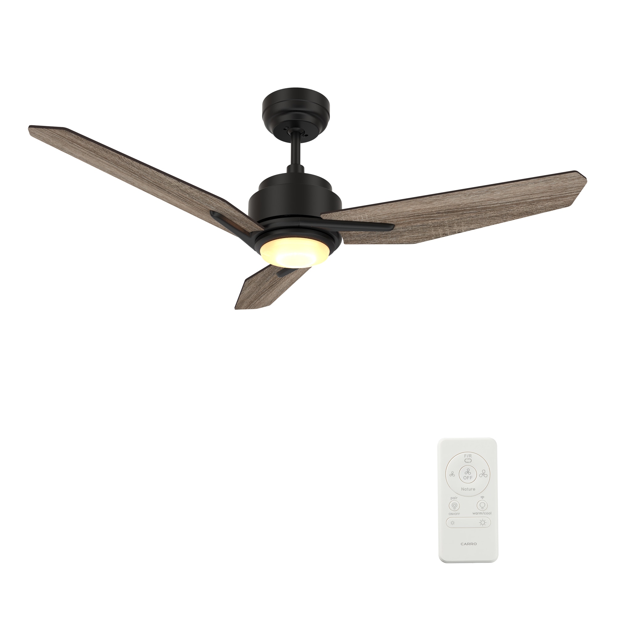 CARRO USA LS523J3-L11-BS-1 Tilbury 52-in Integrated LED Outdoor Smart Black with Wooden Blades Ceiling Fan With Light - Remote Included ( 3 -Blade )