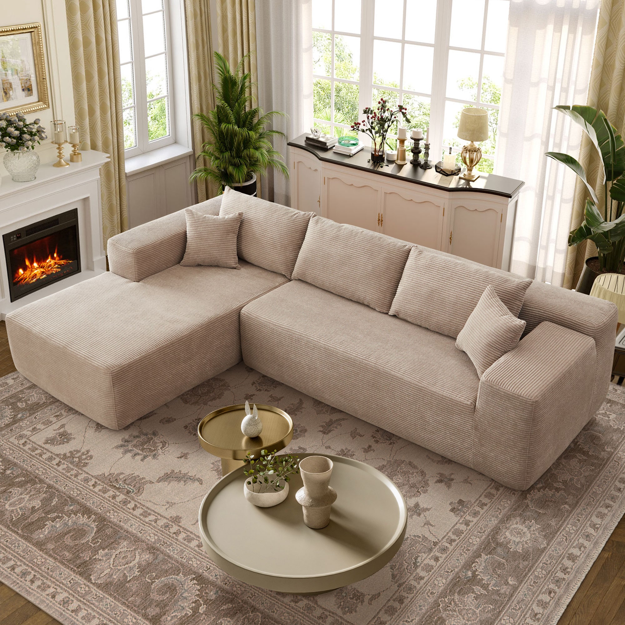 Ovios OVIVIL800 104.3-in Casual Camel( Corduroy)-Left Chaise Sectional