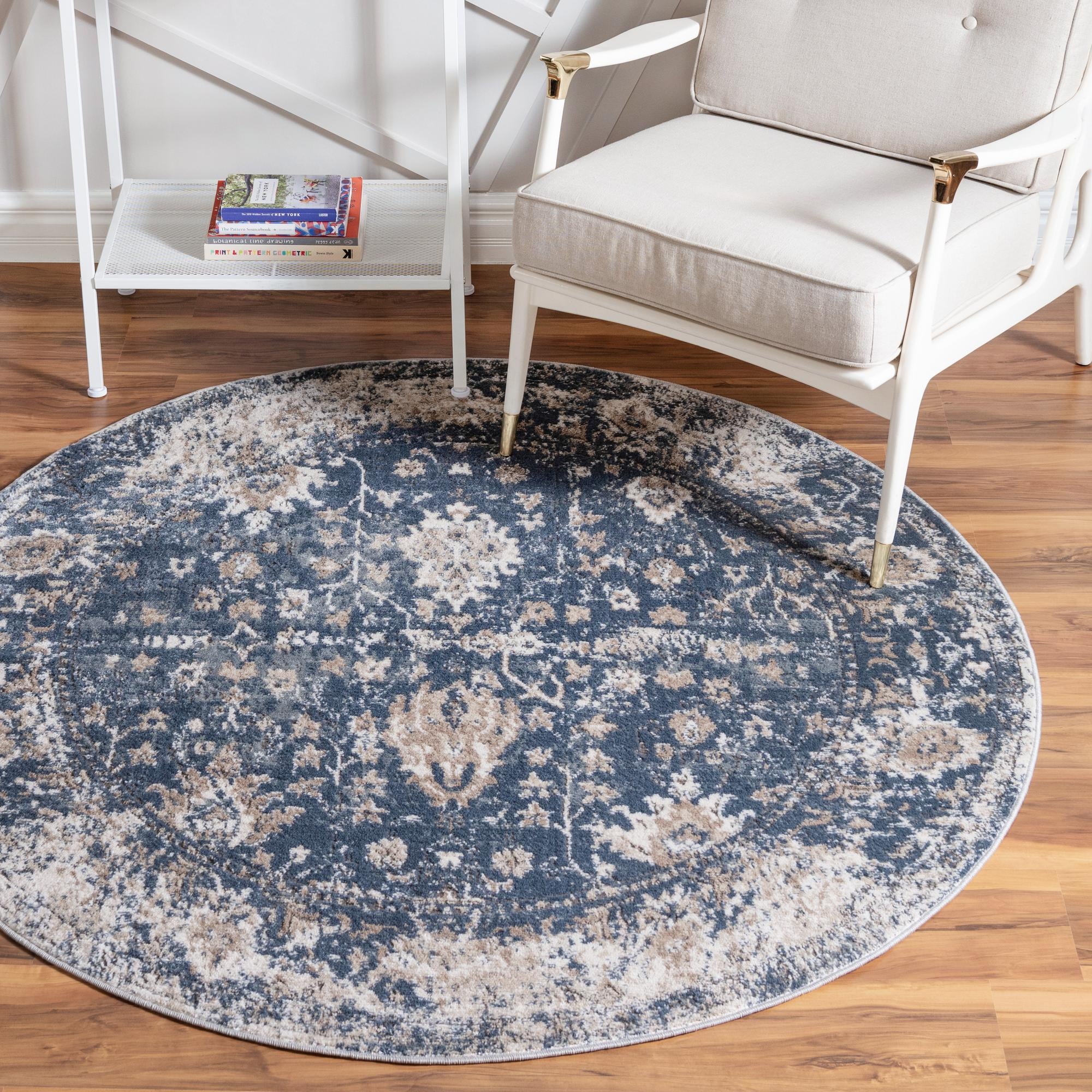 Unique Loom 3147230 Portland 7 x 7 (ft) Loomed Polypropylene Blue Round Indoor Border Area rug