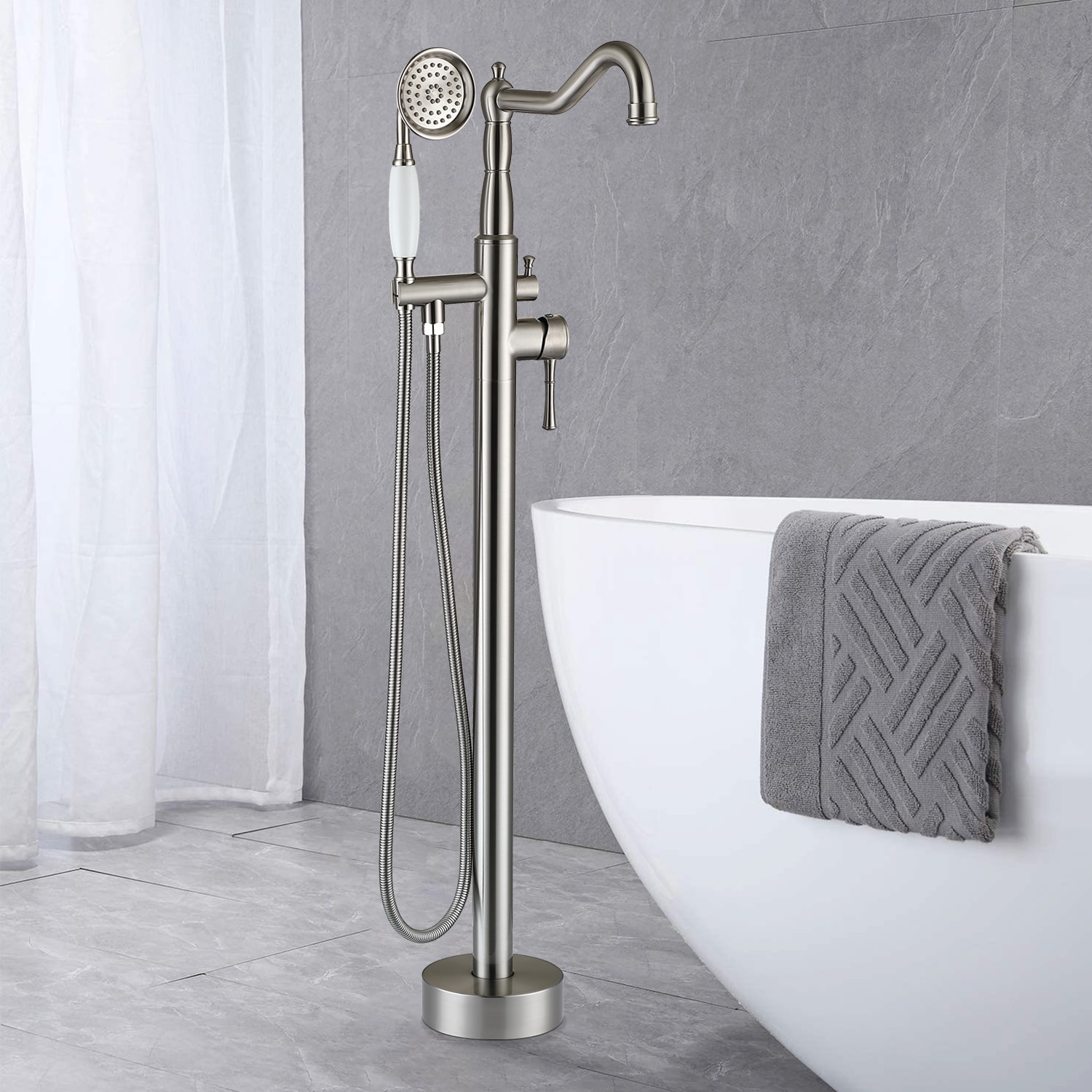 Maincraft Brushed Nickel 1-handle Freestanding High-arc Bathtub Faucet with  Hand Shower in the Bathtub Faucets department at