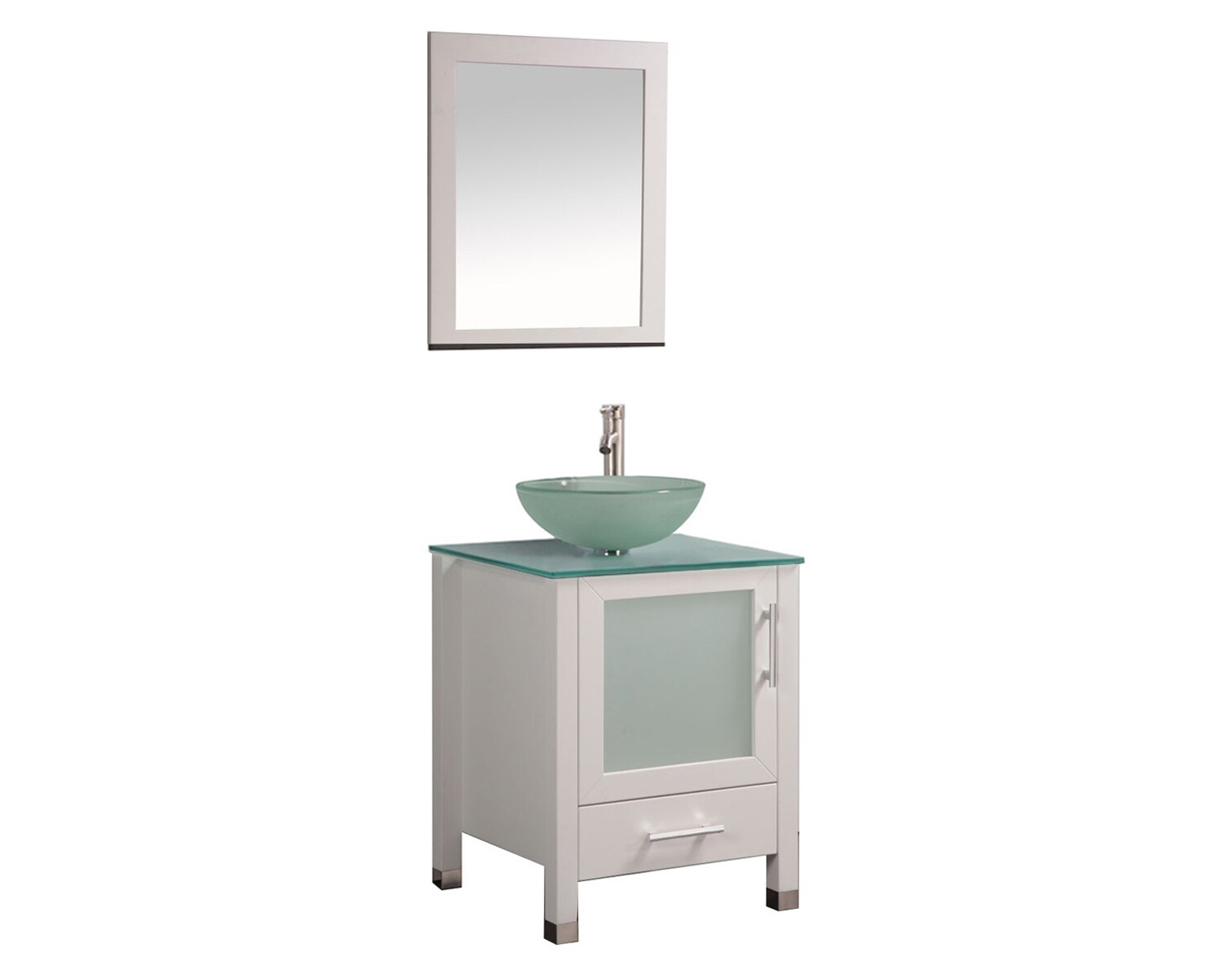 Details about   24" Bathroom Vanity W/Ceramic Vessel Sink Cabinet Single Top Mirror White 