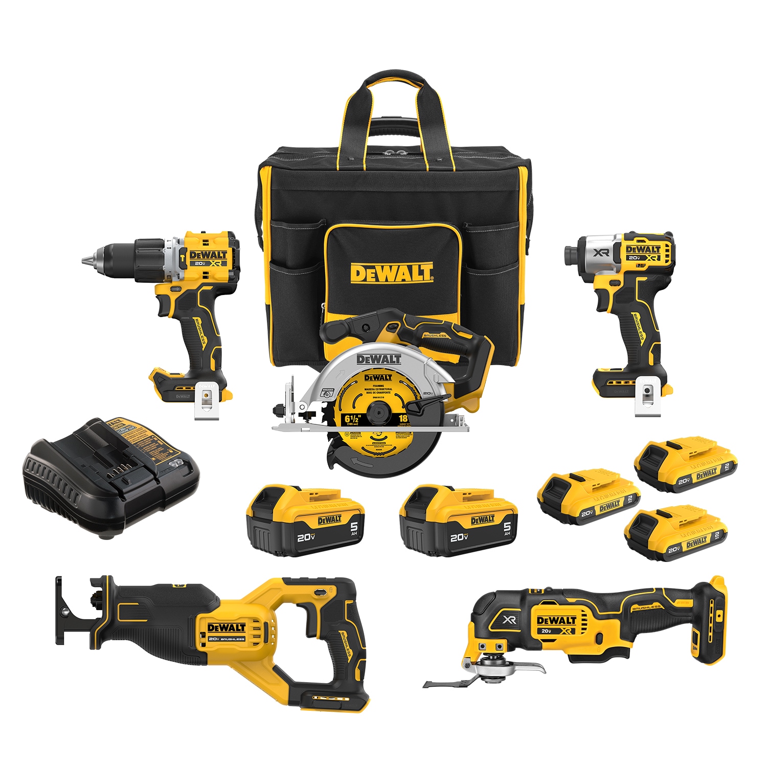 DEWALT 20-volt max 5 -Tool Power Tool Combo Kit with Soft Case ( 5 -Batteries Included and Charger Included )