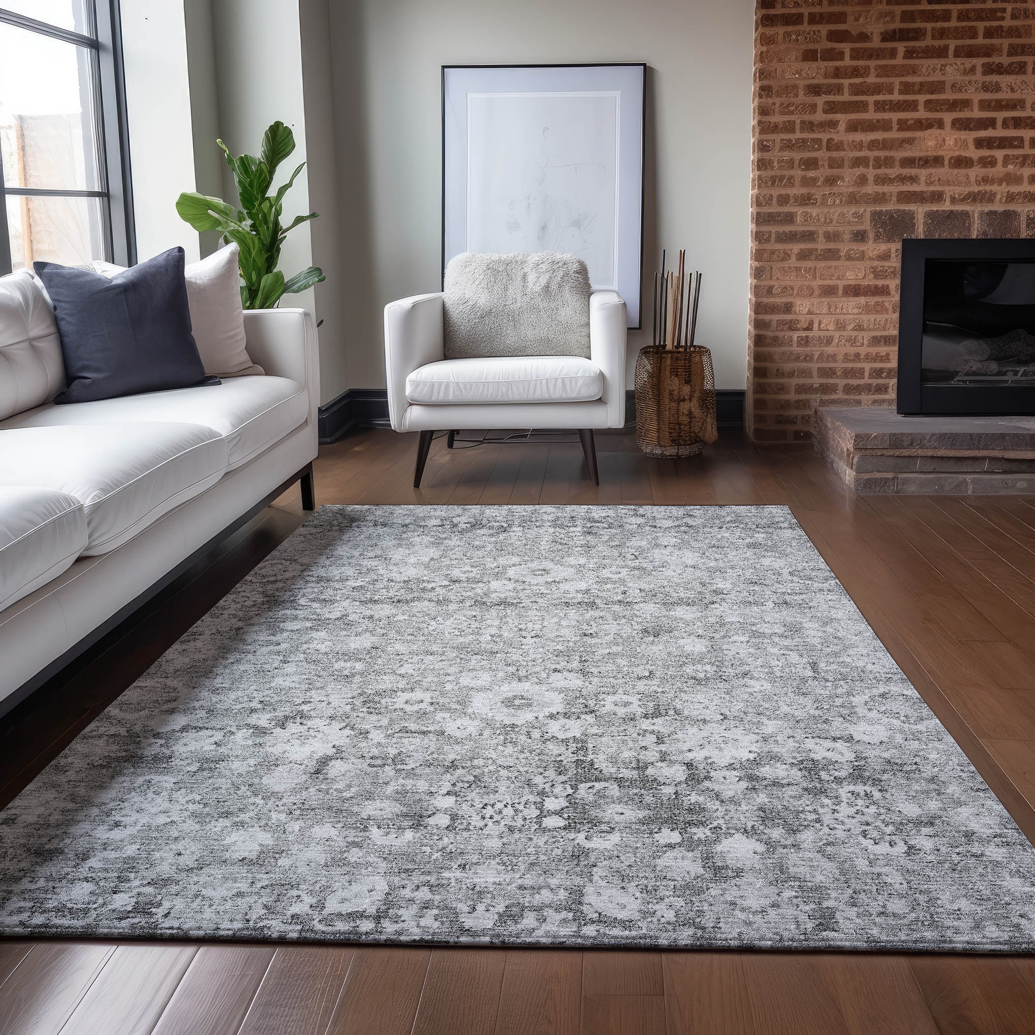 Addison Rugs ACN651SV8X10 Chantille ACN651SV 8 x 10 (ft) Polyester Silver Rectangular Indoor/Outdoor Abstract Machine washable Area rug