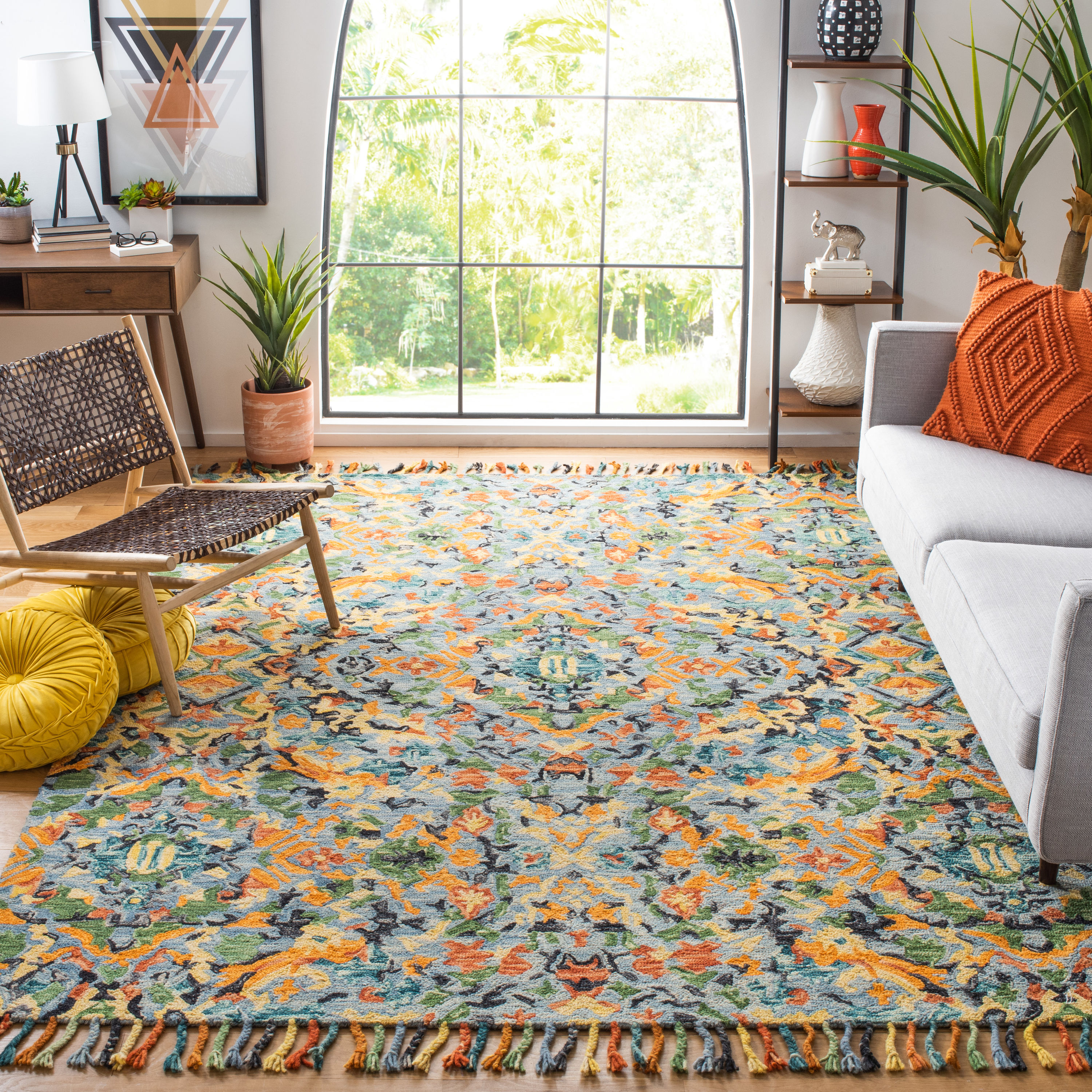 Handmade Blue Multicolor Tufted Wool Square Rug, 8' x 8'