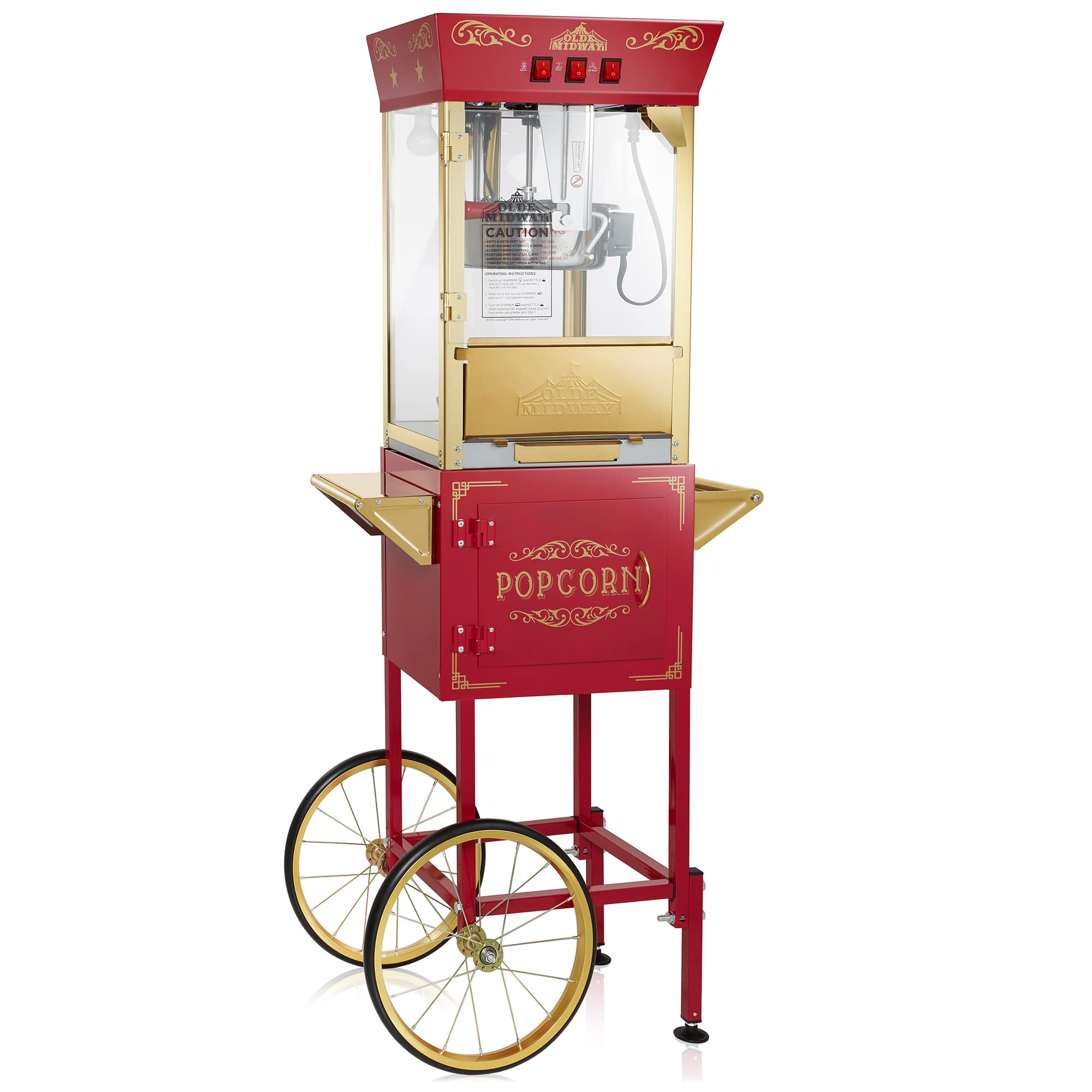 Olde Midway Movie Theater-Style Popcorn Machine with Cart and 10-oz Kettle - Red #CON-POP-8945-RED