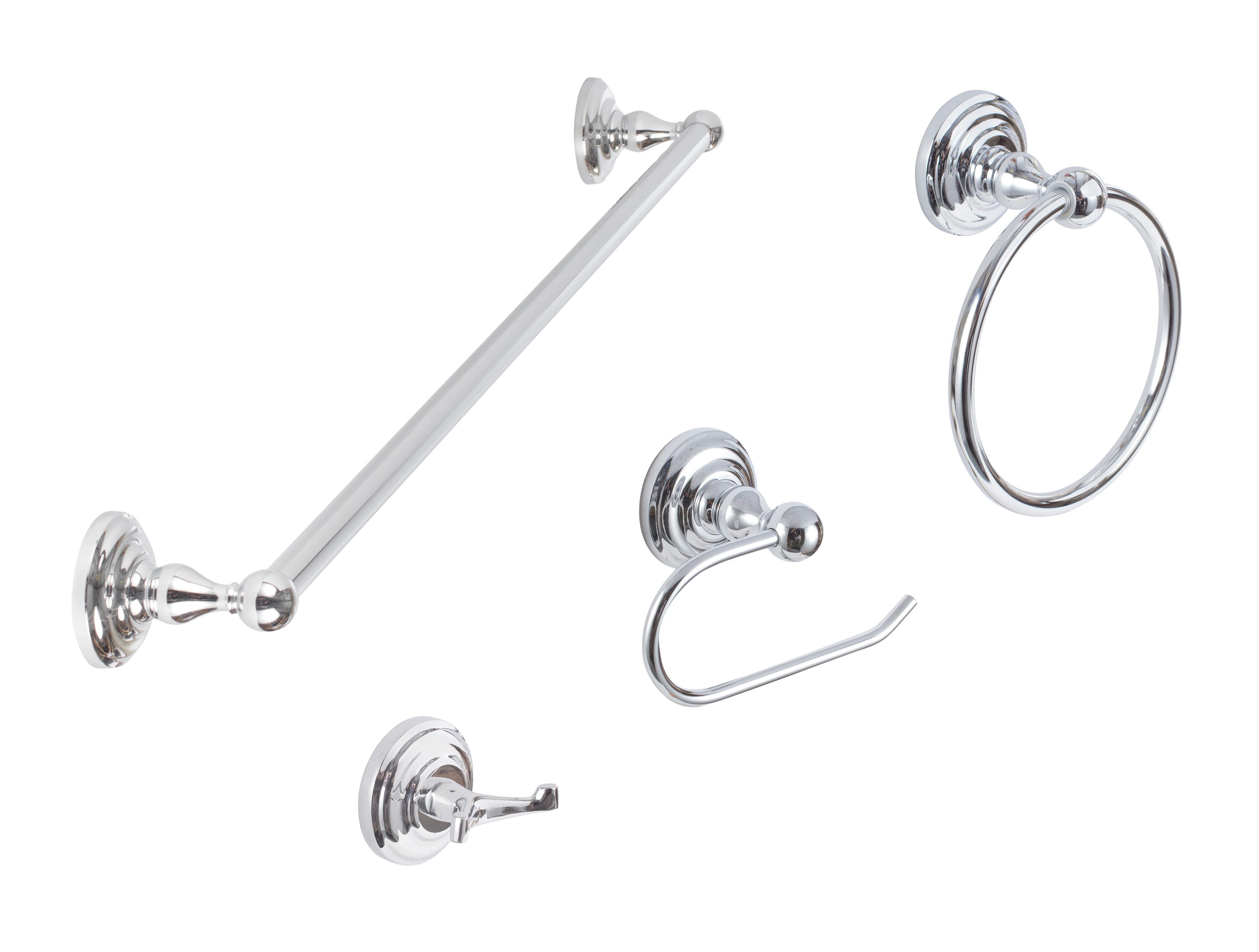 Sure-Loc Hardware BL-SET PH1 26 4-Piece Boulder Polished Chrome Decorative Bathroom Hardware Set with Towel Bar, Toilet Paper Holder, Towel Ring and Robe Hook