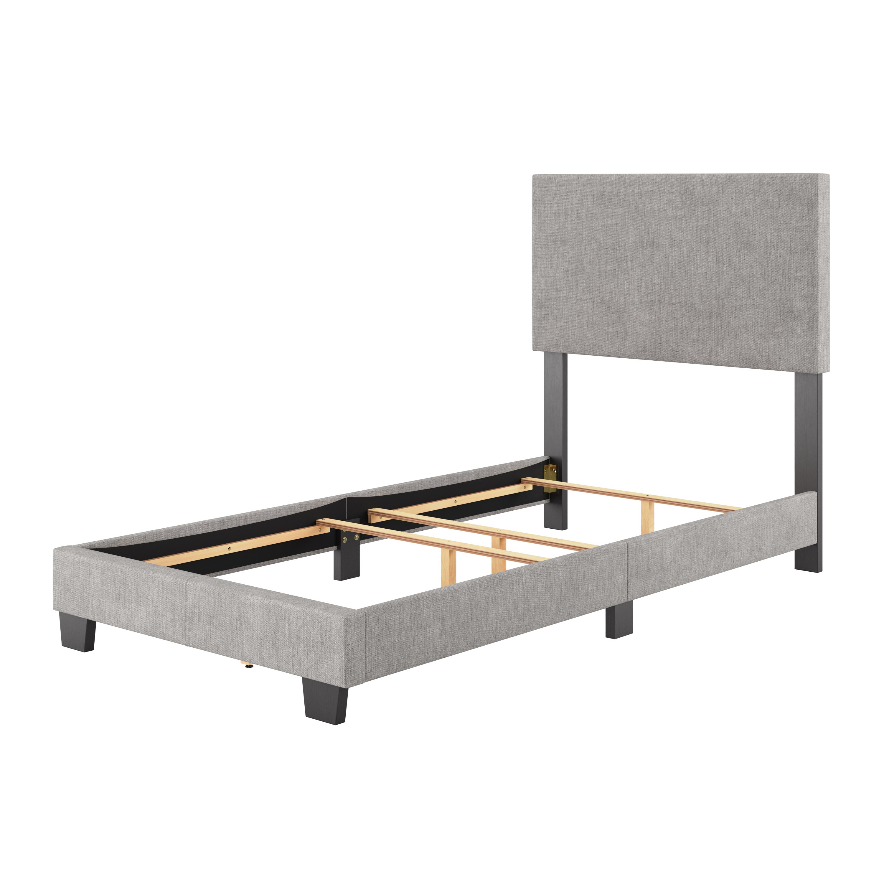 Celeste Gray Upholstered Twin Bed with Headboard and Drawer