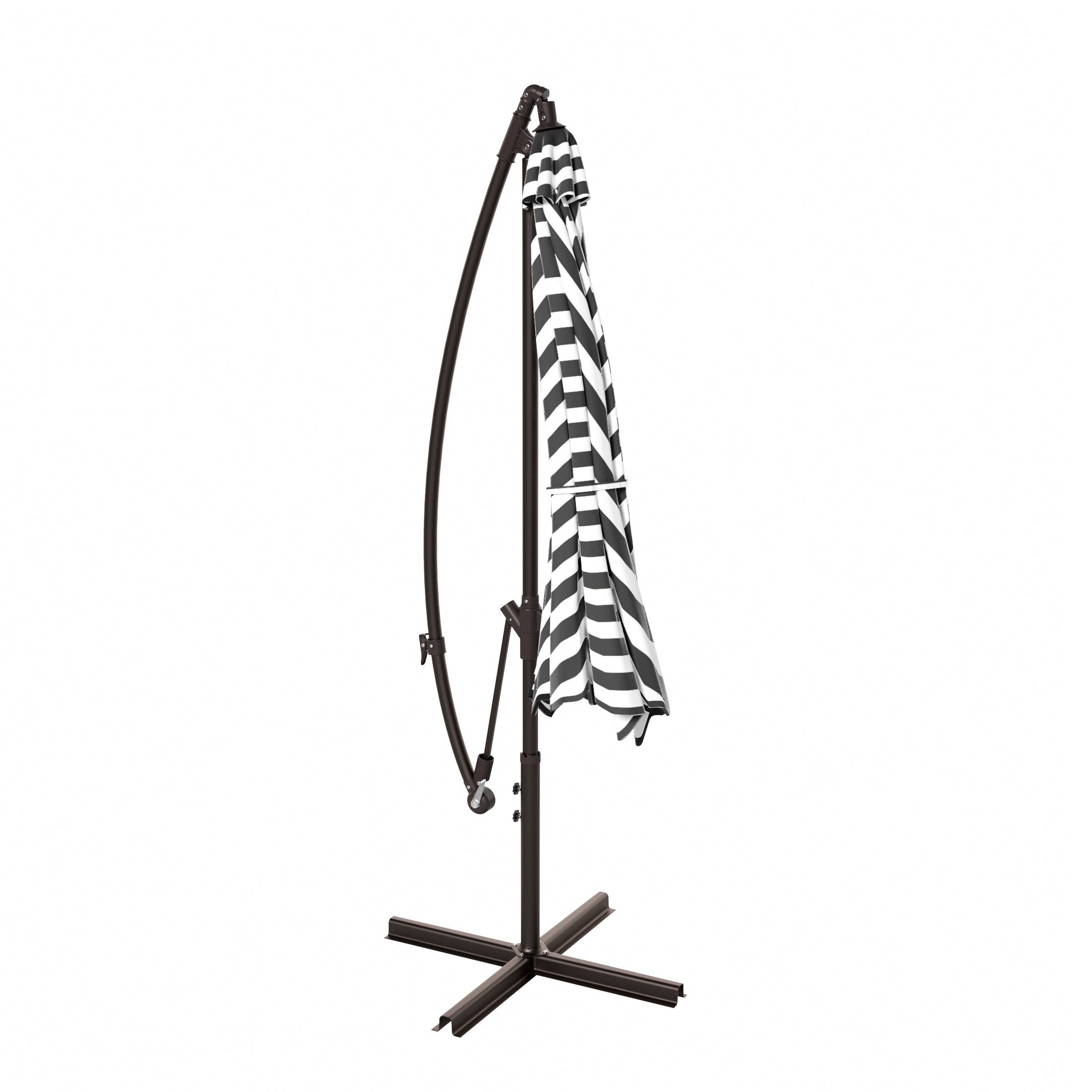 10 ft Gray and White Striped Cantilever Patio Umbrella with Base Weights