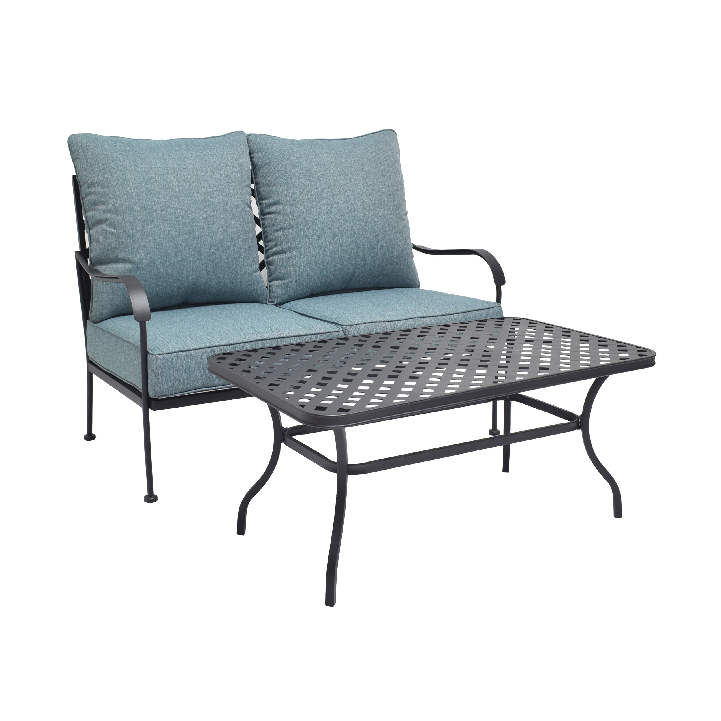 Style Selections LG-20276-LCBLE San Terra 2 -Piece Patio Conversation Set with Blue Cushions
