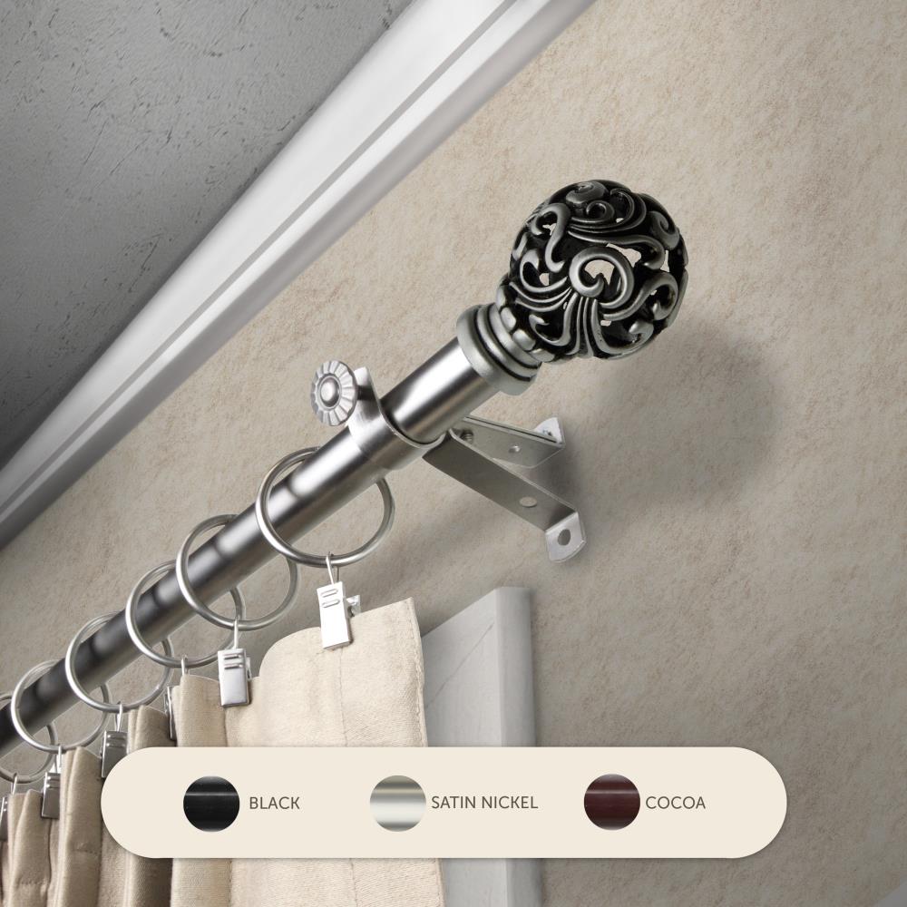 Hart & Harlow L4816-285 13/16-in Bisset 28-in to 48-in Satin Nickel Steel Single curtain rod with Finials