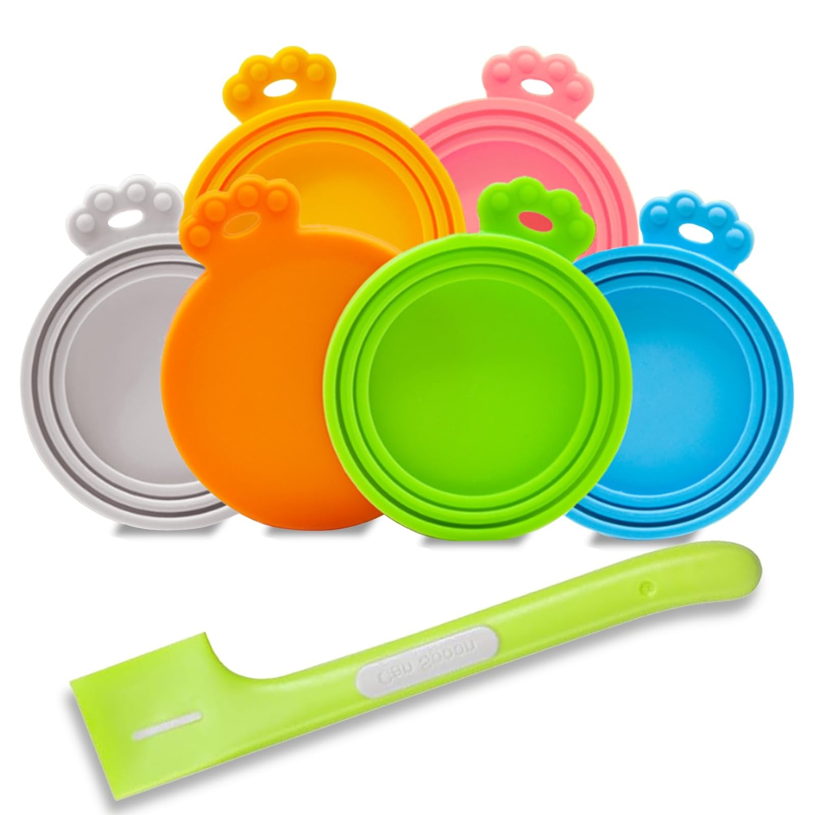 Etokfoks  6 Pack Silicone Pet Food Can Lids with Spoon Universal Fit for 3 13 2 oz Cans Airtight BPA Free