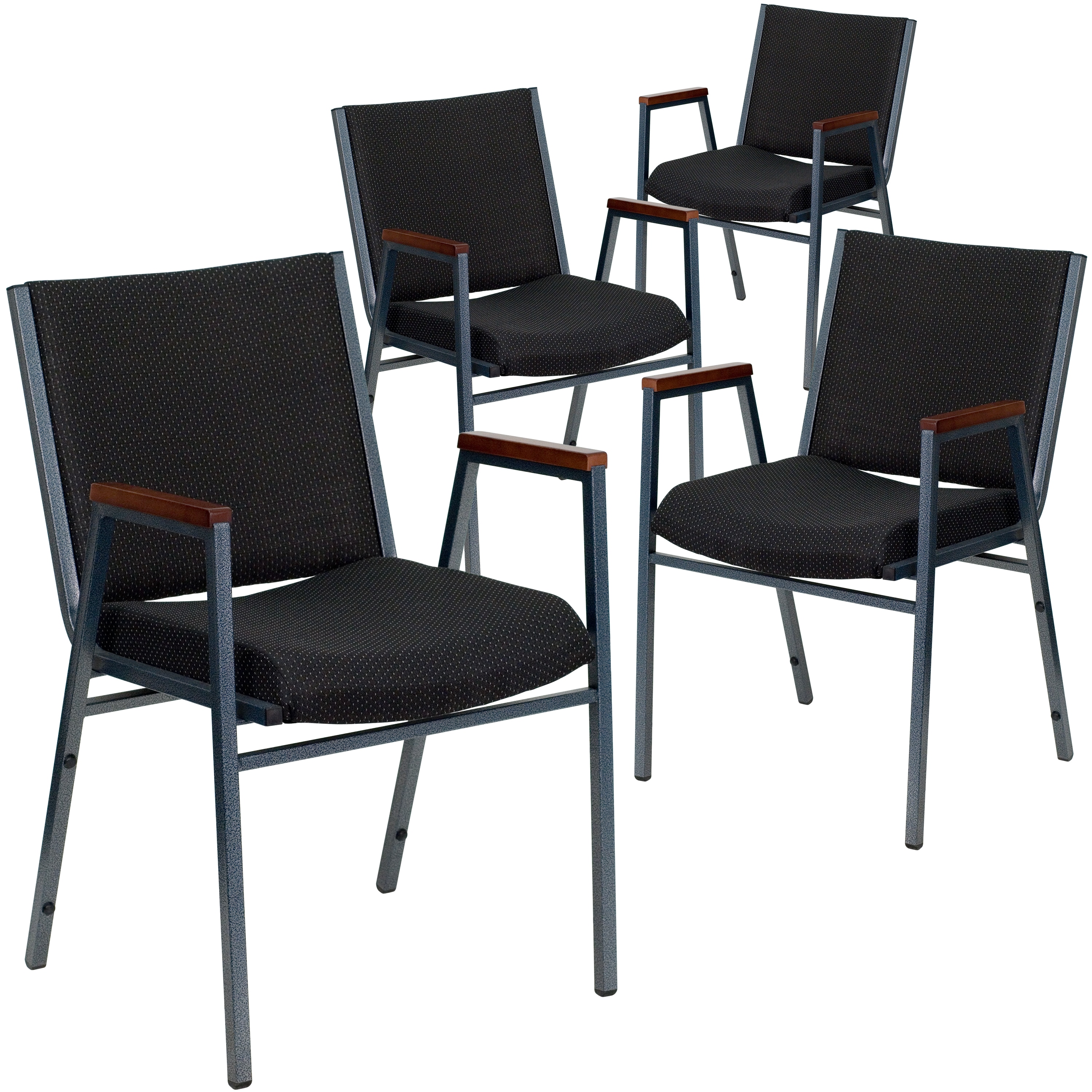 Flash Furniture 847254068277 4 Pack HERCULES Series Heavy Duty Black Dot Fabric Stack Chair with Arms