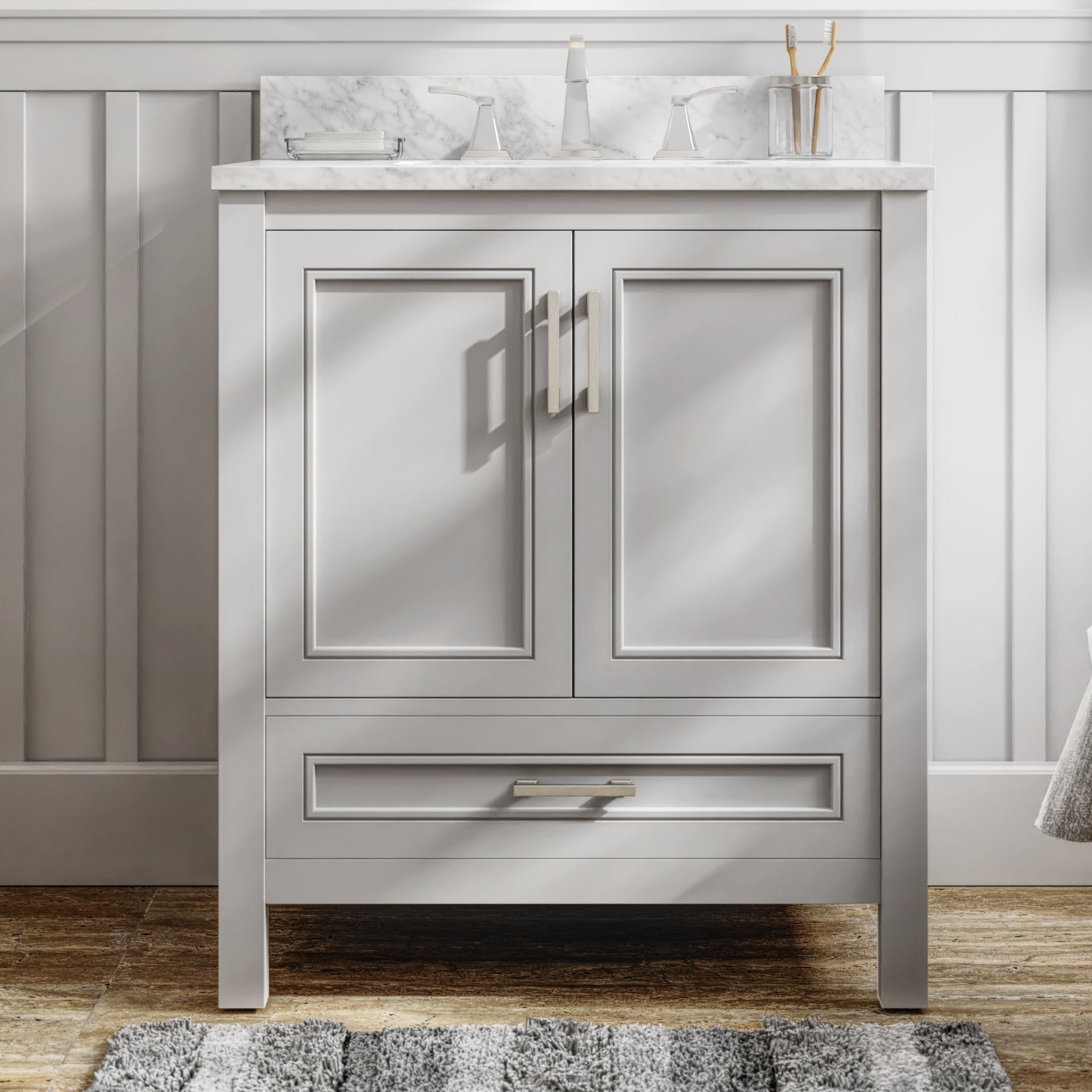 allen + roth Crest Hill 30-in Light Gray Undermount Single Sink Bathroom Vanity with Engineered Carrara Marble Top