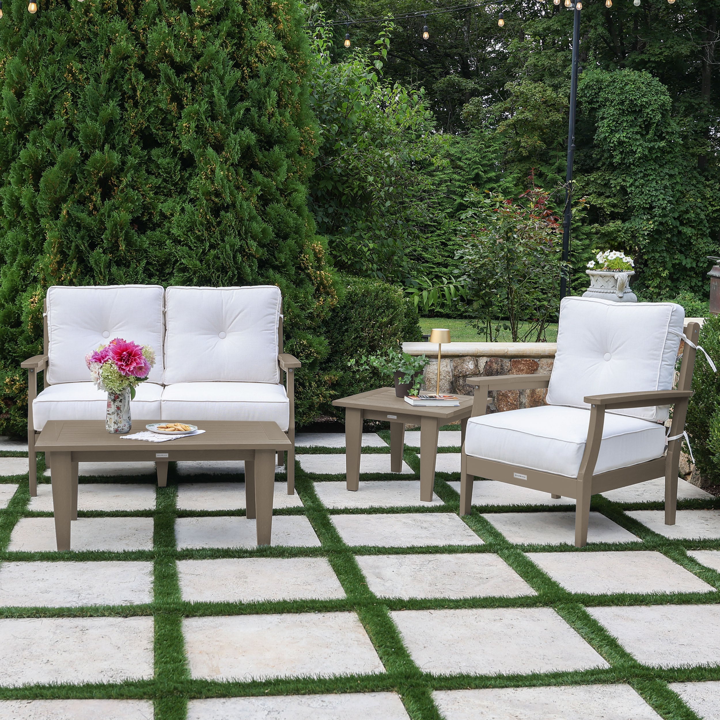 highwood Lehigh 4 -Piece Patio Conversation Set with Off-white Sunbrella Cushions