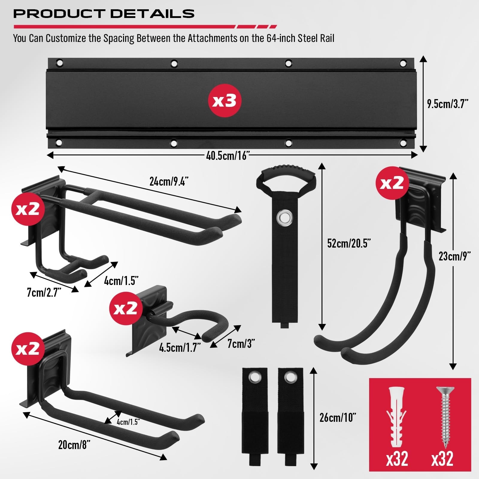 Etokfoks  48 in Heavy Duty Tool Organizer 1 Pack 300 lb Capacity Alloy Steel Rust Resistant 8 Hooks 3 Panels