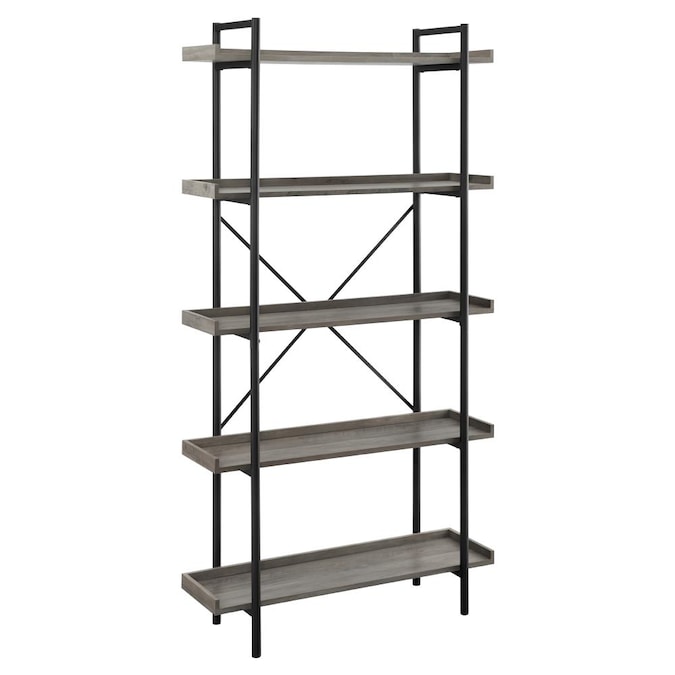 Walker Edison Gray Wash Metal 5 Shelf, Metal Shelf Bookcase