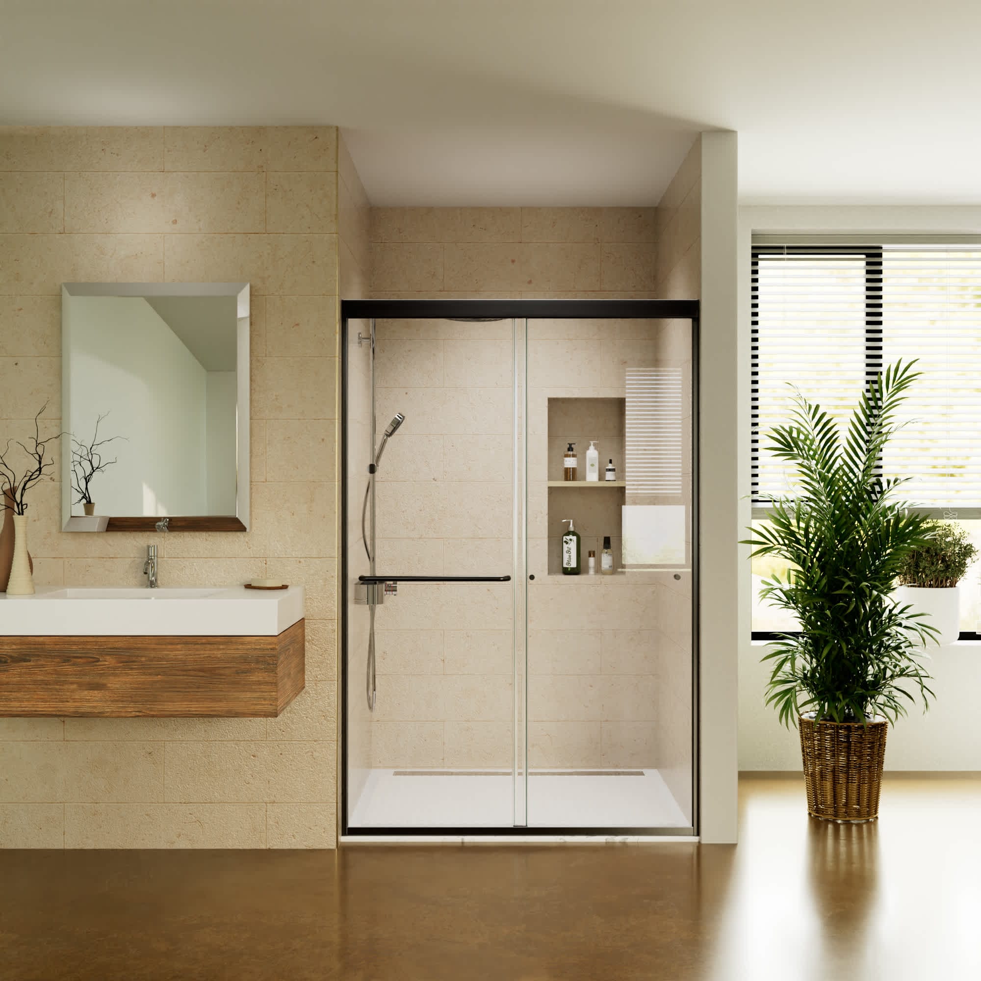 ExBrite 44-48 in. W x 72 in. H Sliding Framed Shower Door in Matte Black with 1/4 in. (6 mm) Tempered Clear Glass