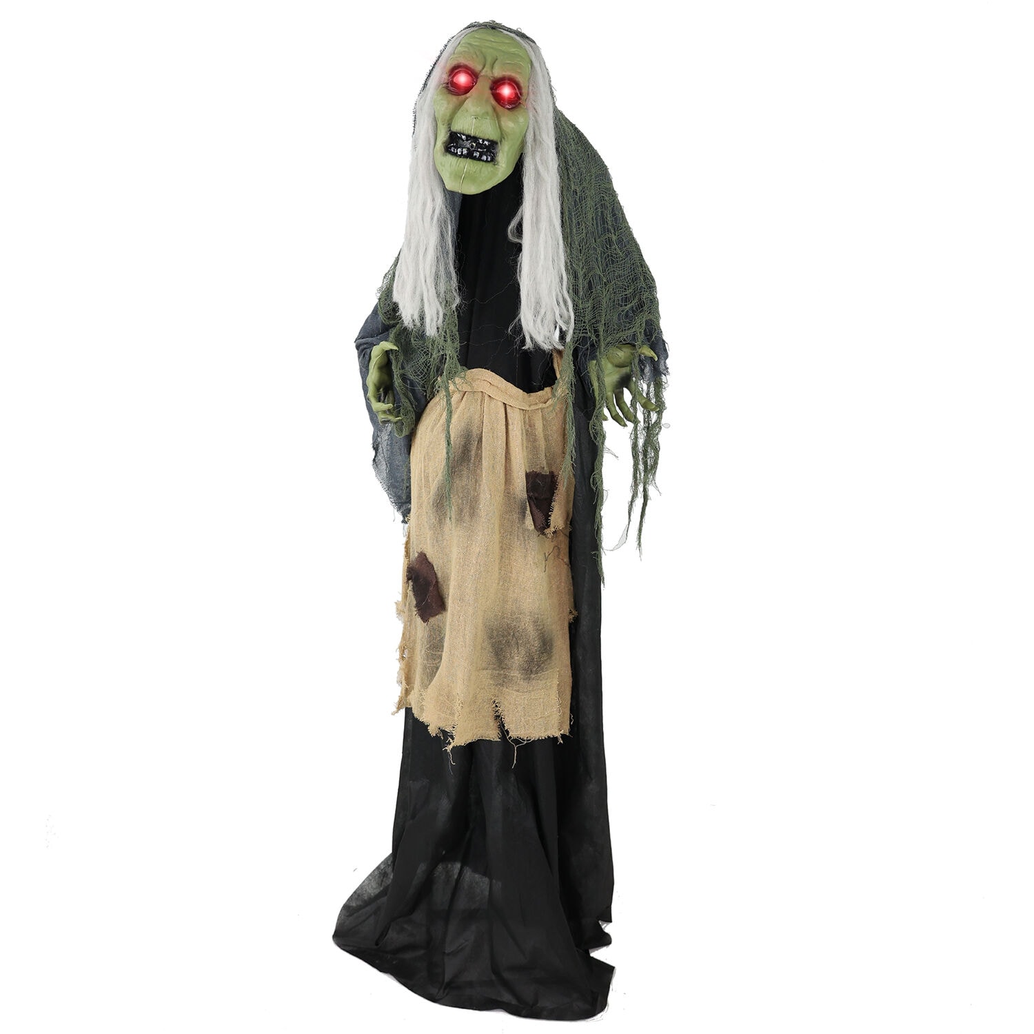 Haunted Hill Farm HHWITCH-46FLSA 4.92-ft Freestanding Motion Activated Talking Lighted Witch Animatronic