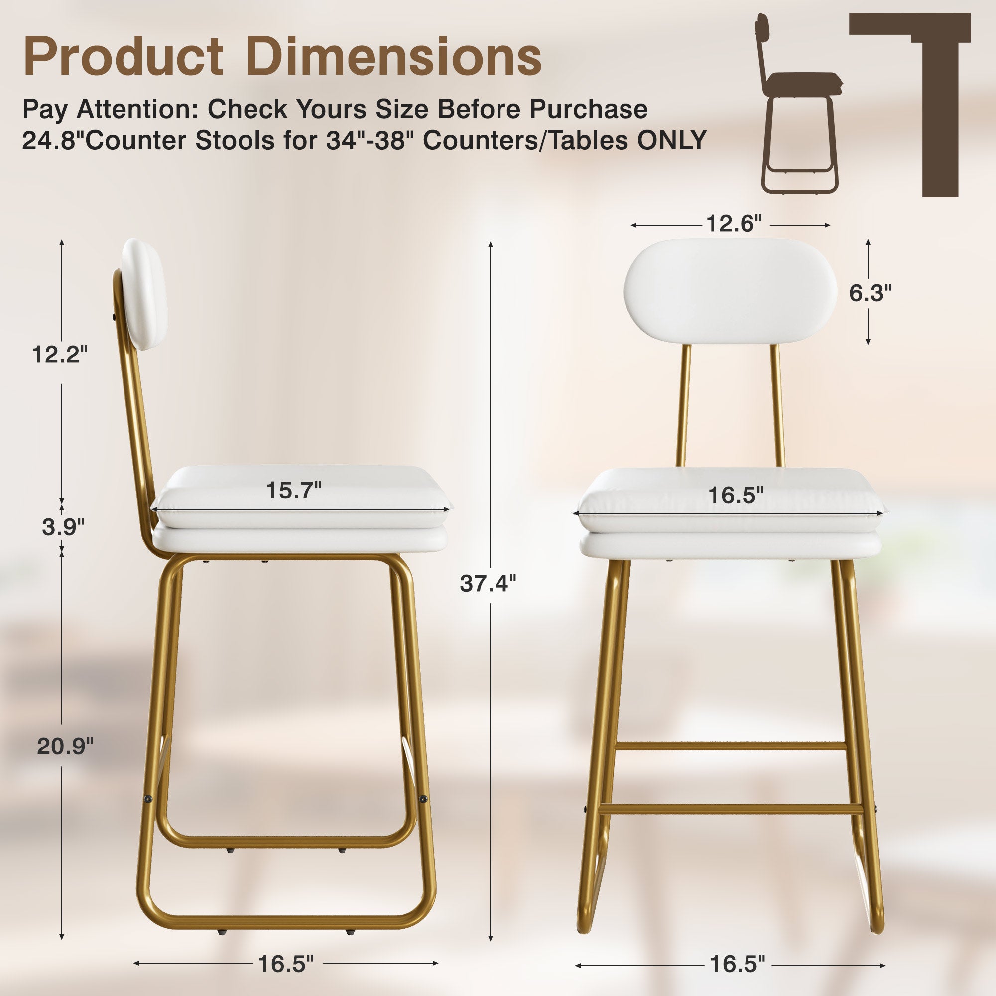 Vecelo LOE-CC-JH01-WHT-2P stools - View #3