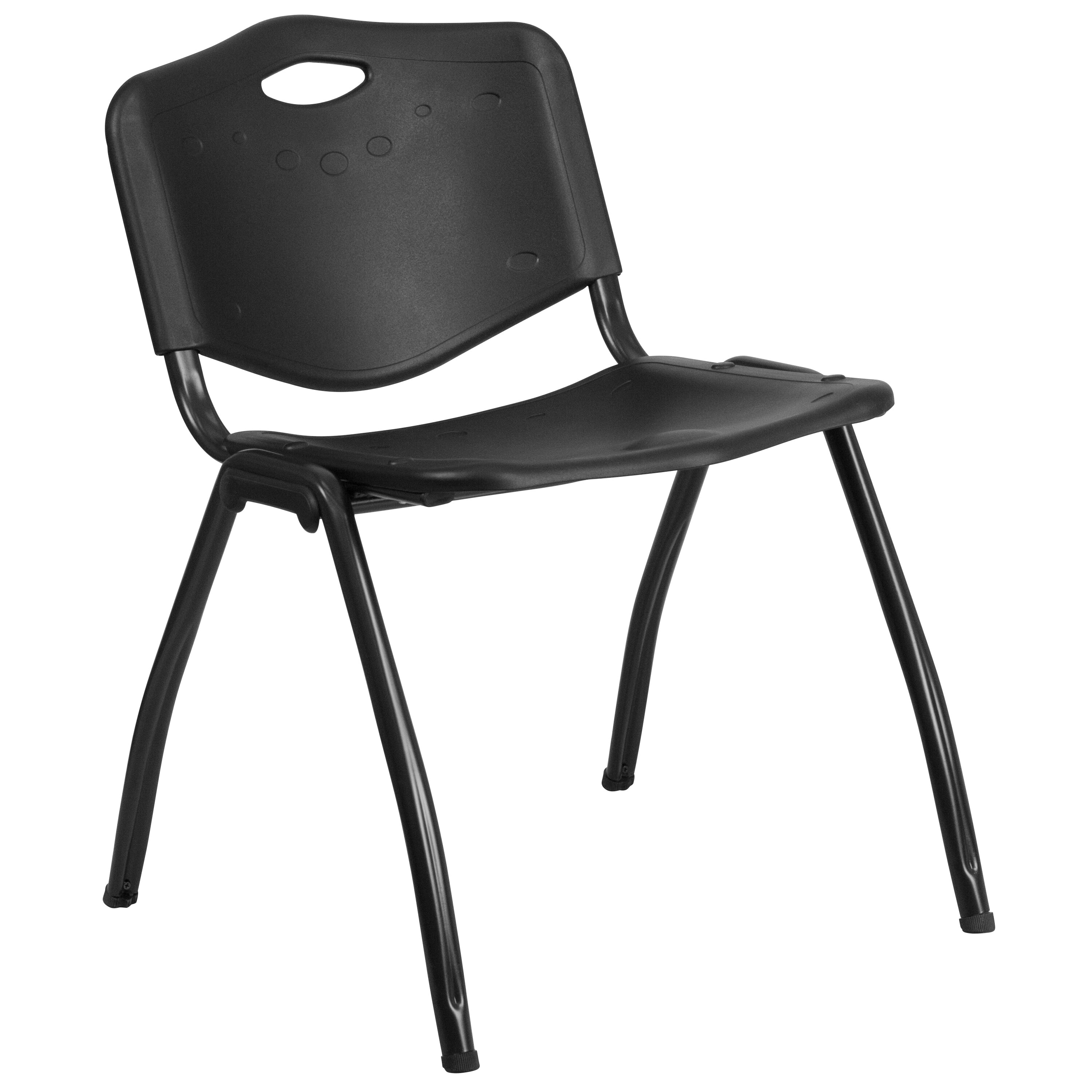 Black Metal Armless Stacking Chair with Carrying Handle