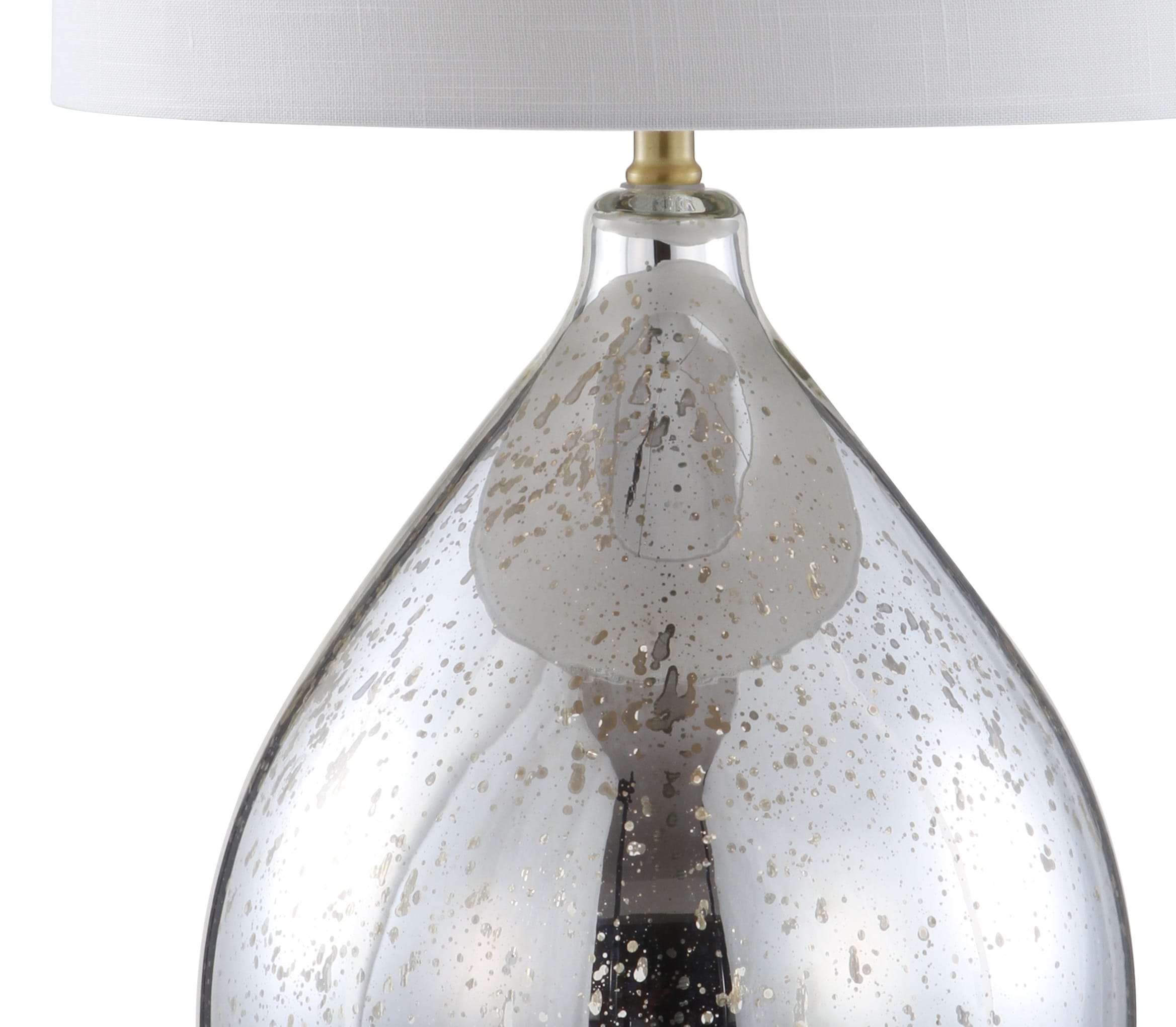 Oversized White and Brass Teardrop Table Lamp with Linen Shade