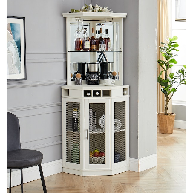 White Corner Bar Cabinet, Wine And Bar Cabinet White