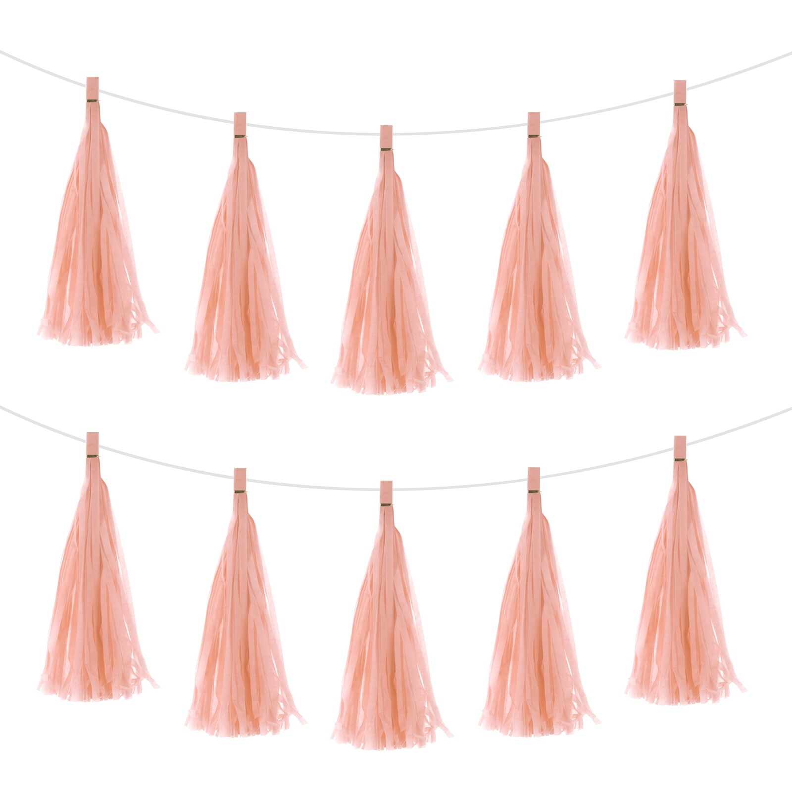 Unique Bargains 20Pcs Peach Pink Tassel Garland Banner with Rope Tissue Paper Tassels Party DIY Kits for Anniversary Wedding Birthday Party