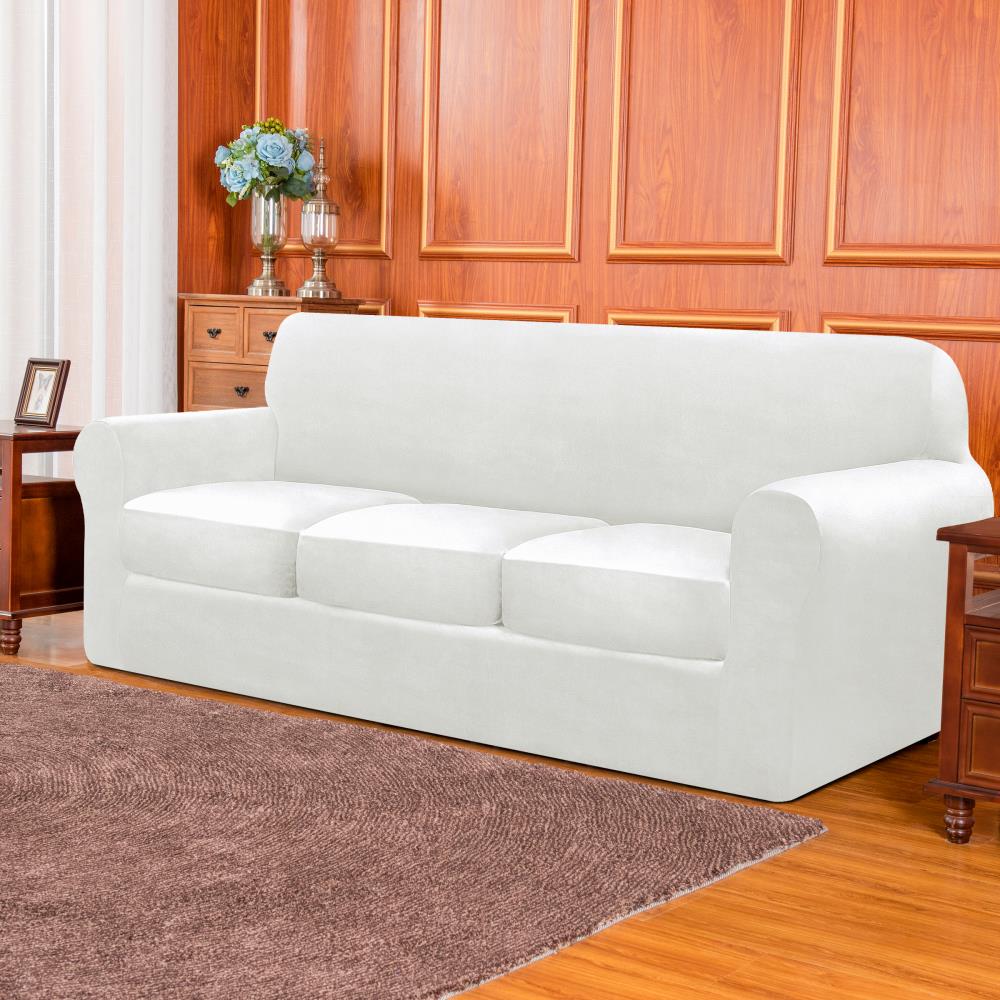 Subrtex Velvet White Jacquard Sofa Slipcover 92-in W x 41-in H x