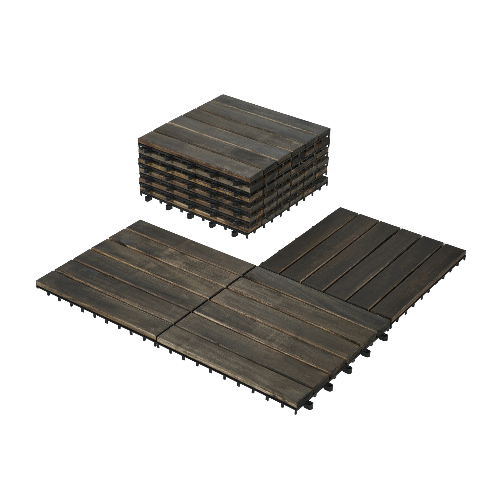 Bybafun YA1000019 12-in x 12-in 30 -Pack Dark Brown A Prefinished Wood Deck tile ( 30-sq ft )