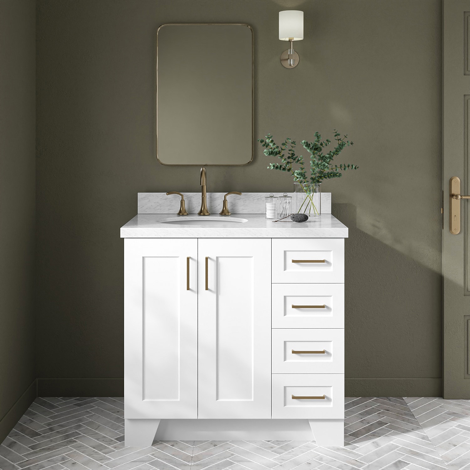 ARIEL Taylor 36-in White Undermount Single Sink Bathroom Vanity with Carrara White Marble Marble Top